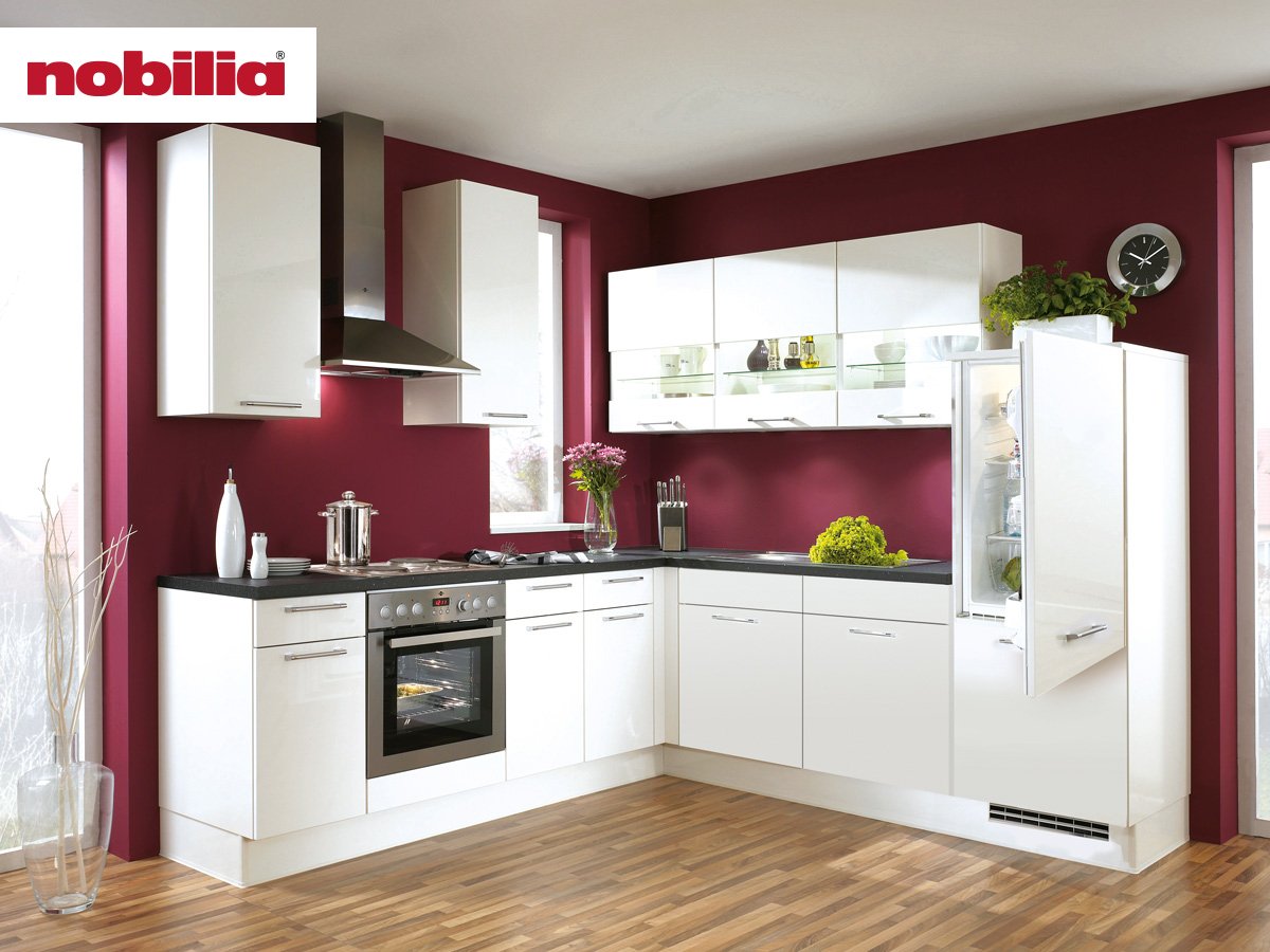 Eckküche 245 x 245 cm - mit Geräten - Küchenfronten hochglanz Lack- FLASH