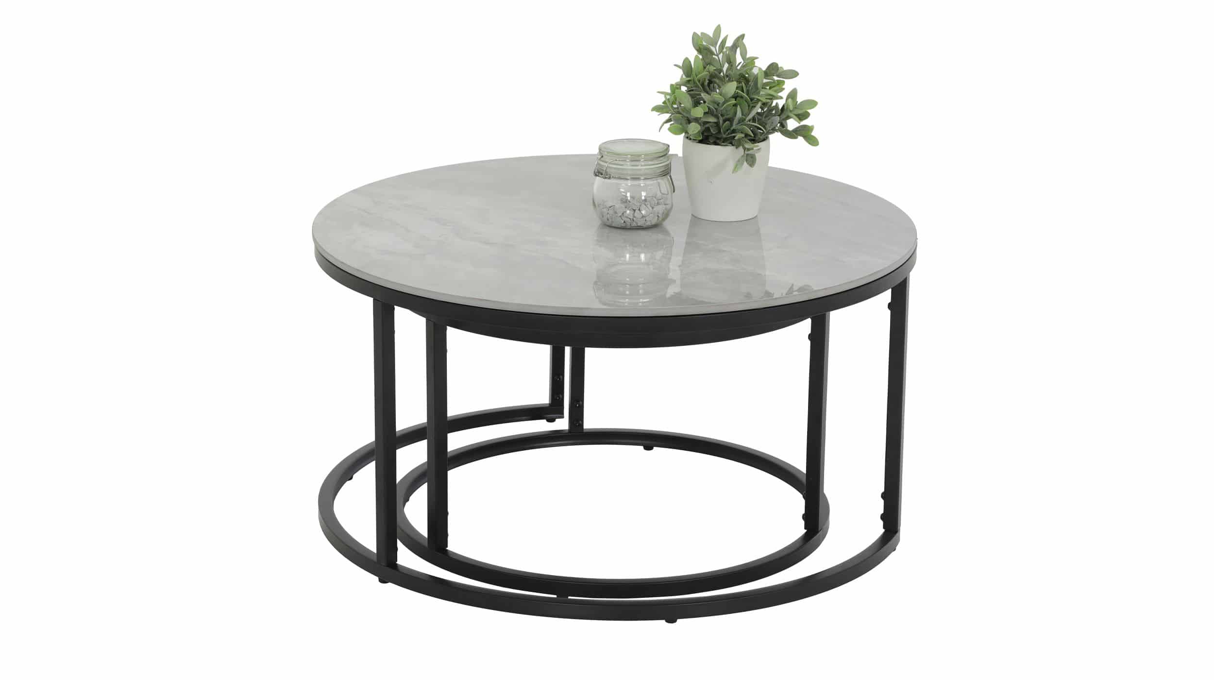 Couchtisch 2er-Set Marmoroptik grau hochglanz - 80 cm - 60 cm - LUAN