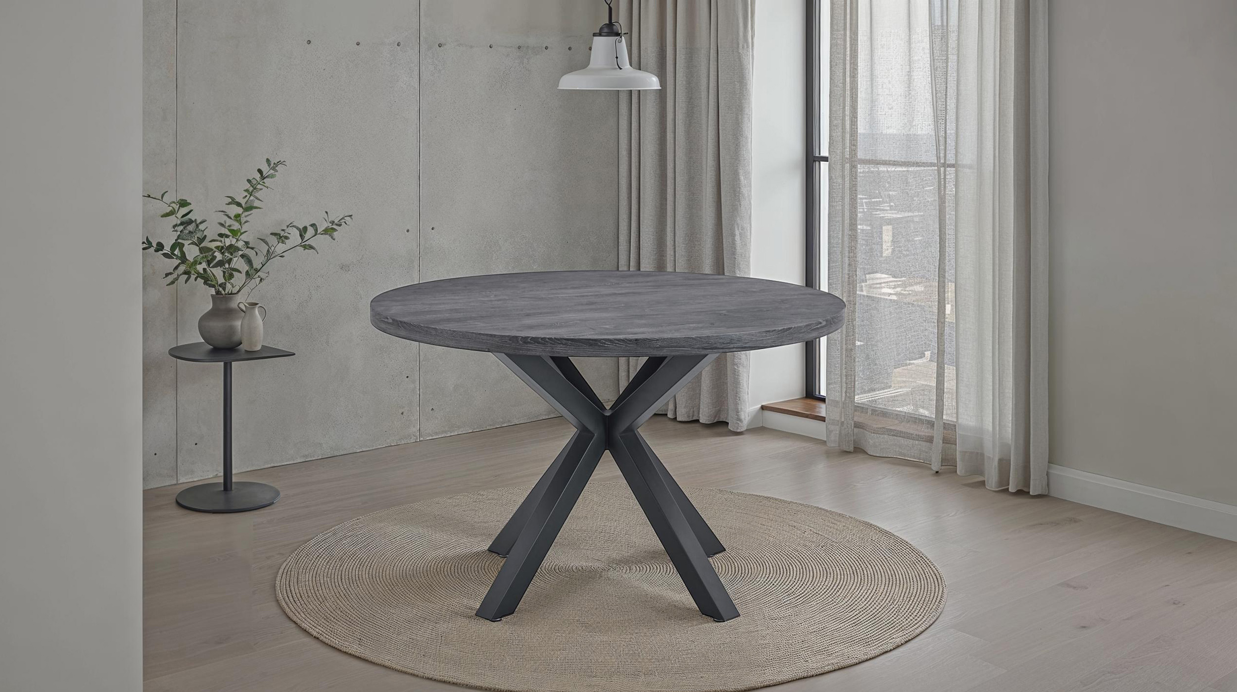 Esstisch rund 120 cm Akazie grau - schwarz - DAMIRA