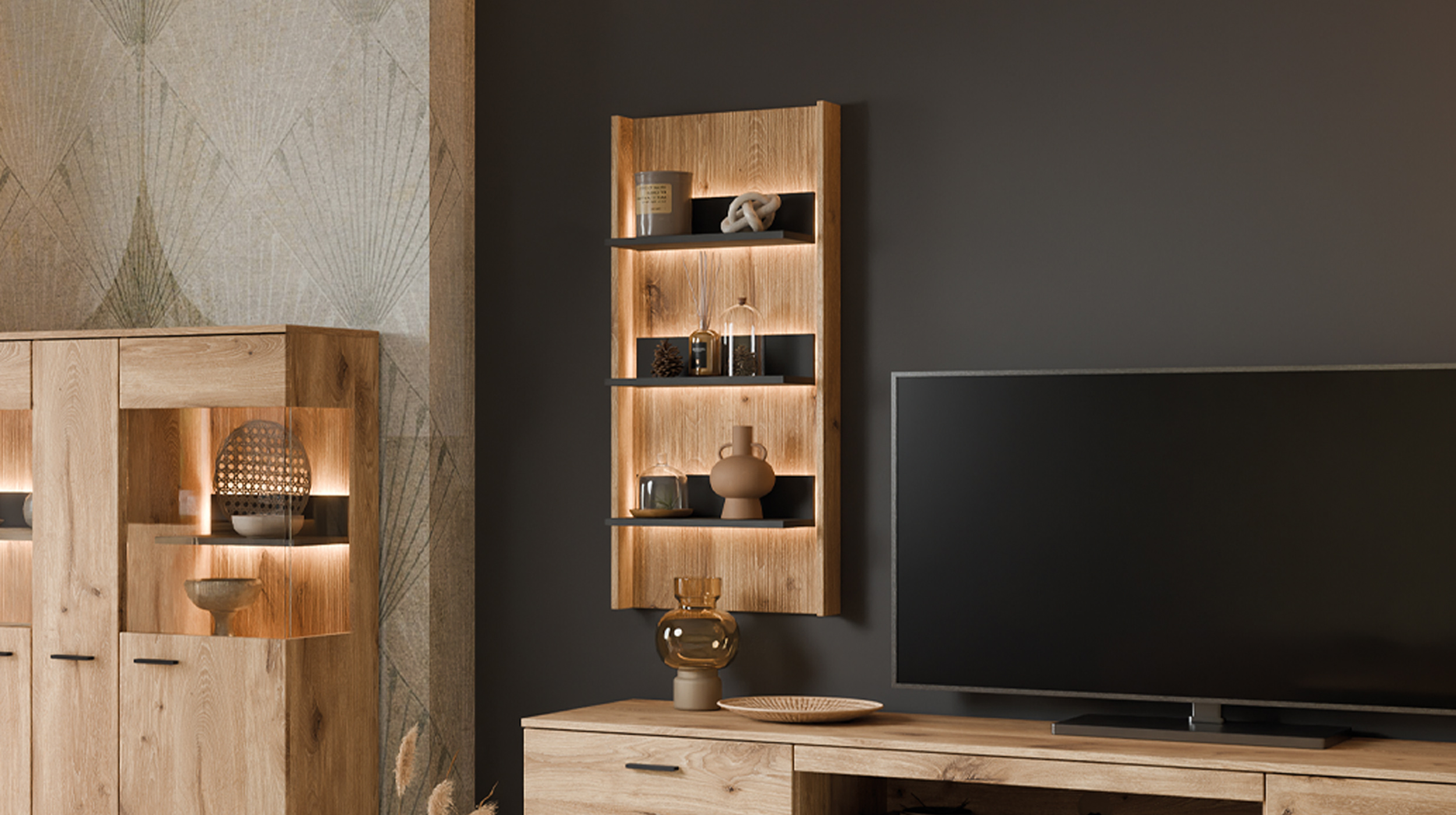 Wandboard mit Beleuchtung Viking Eiche - anthrazit 50 cm - PARDOO