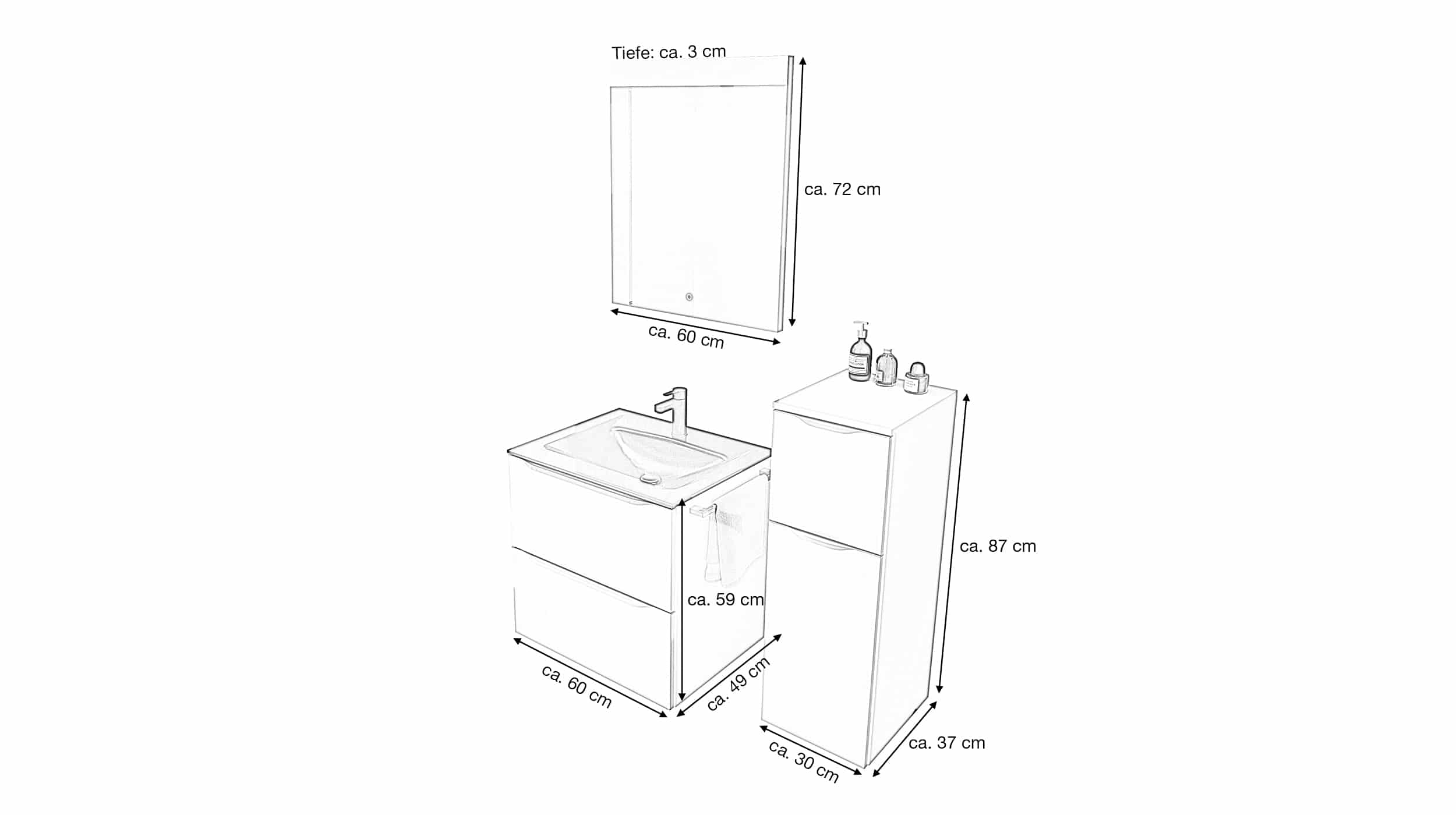 Nobilia Badmöbelset Alpinweiß Glanz - 3-tlg MS - Waschtisch 60 cm - FRANA