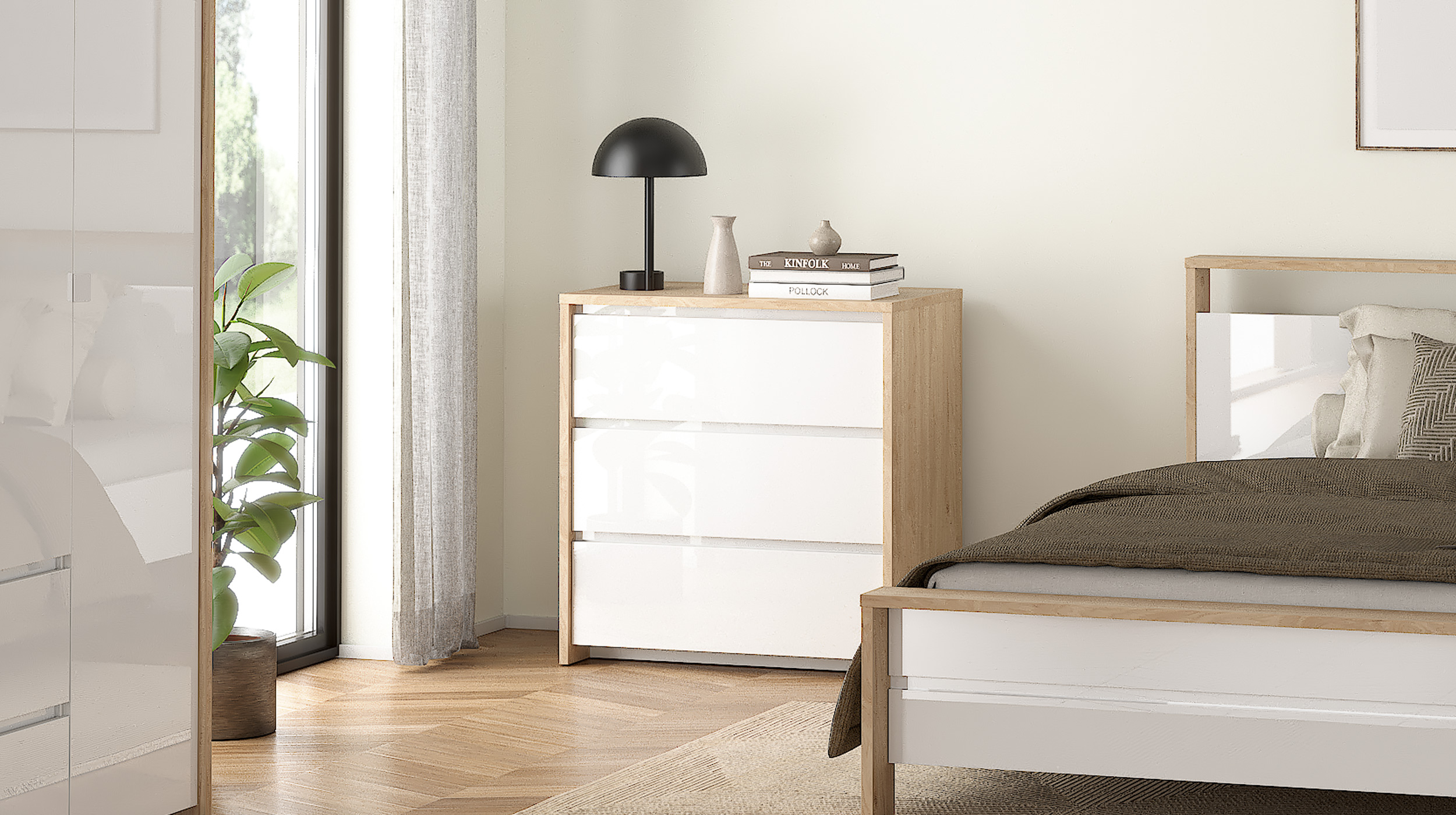 Kommode weiß hochglanz - Jackson Hickory 80 cm x 48 cm - NEXT