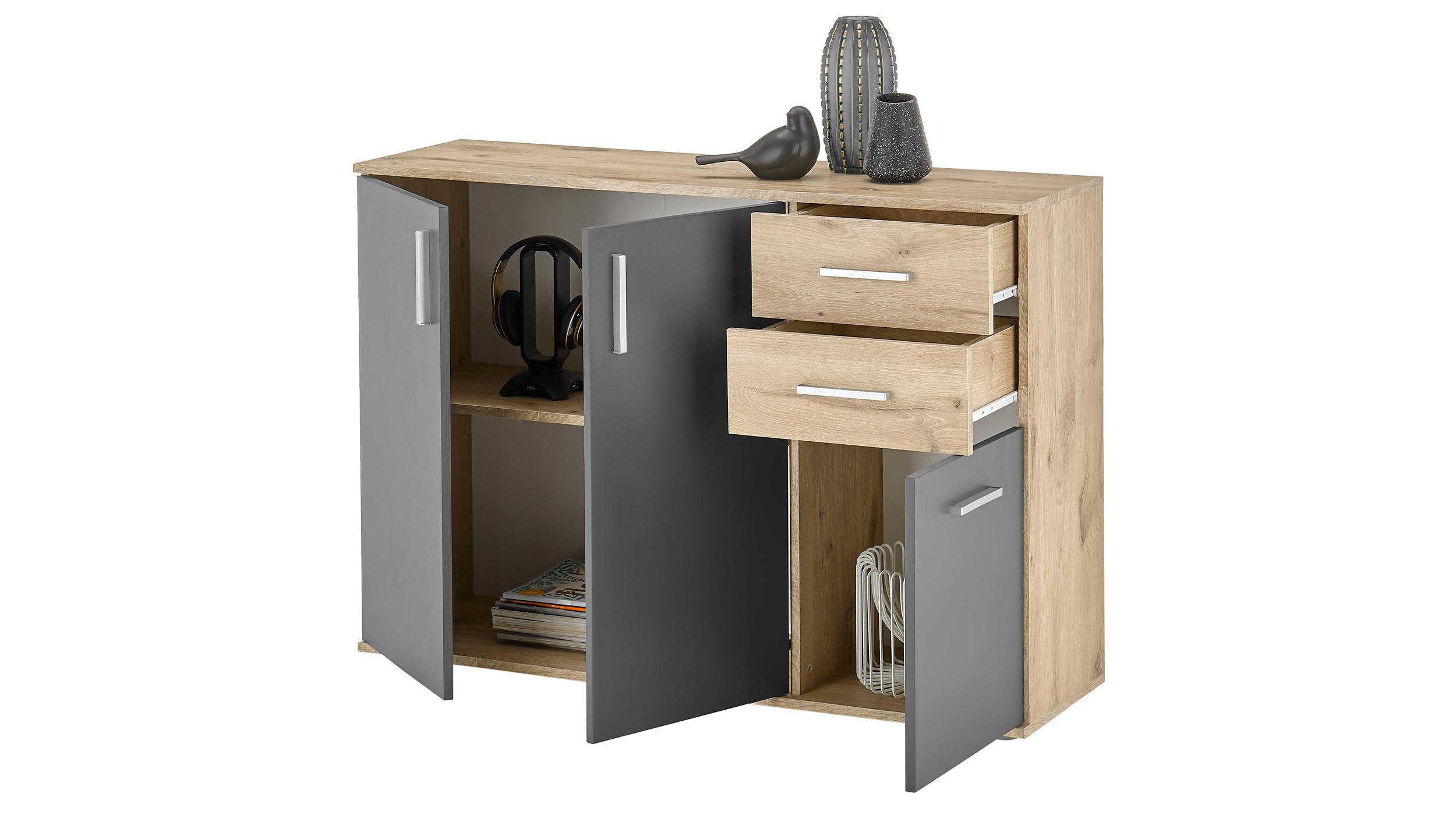 Kommode Viking Oak - grau 120 x 84 cm - BOBBY