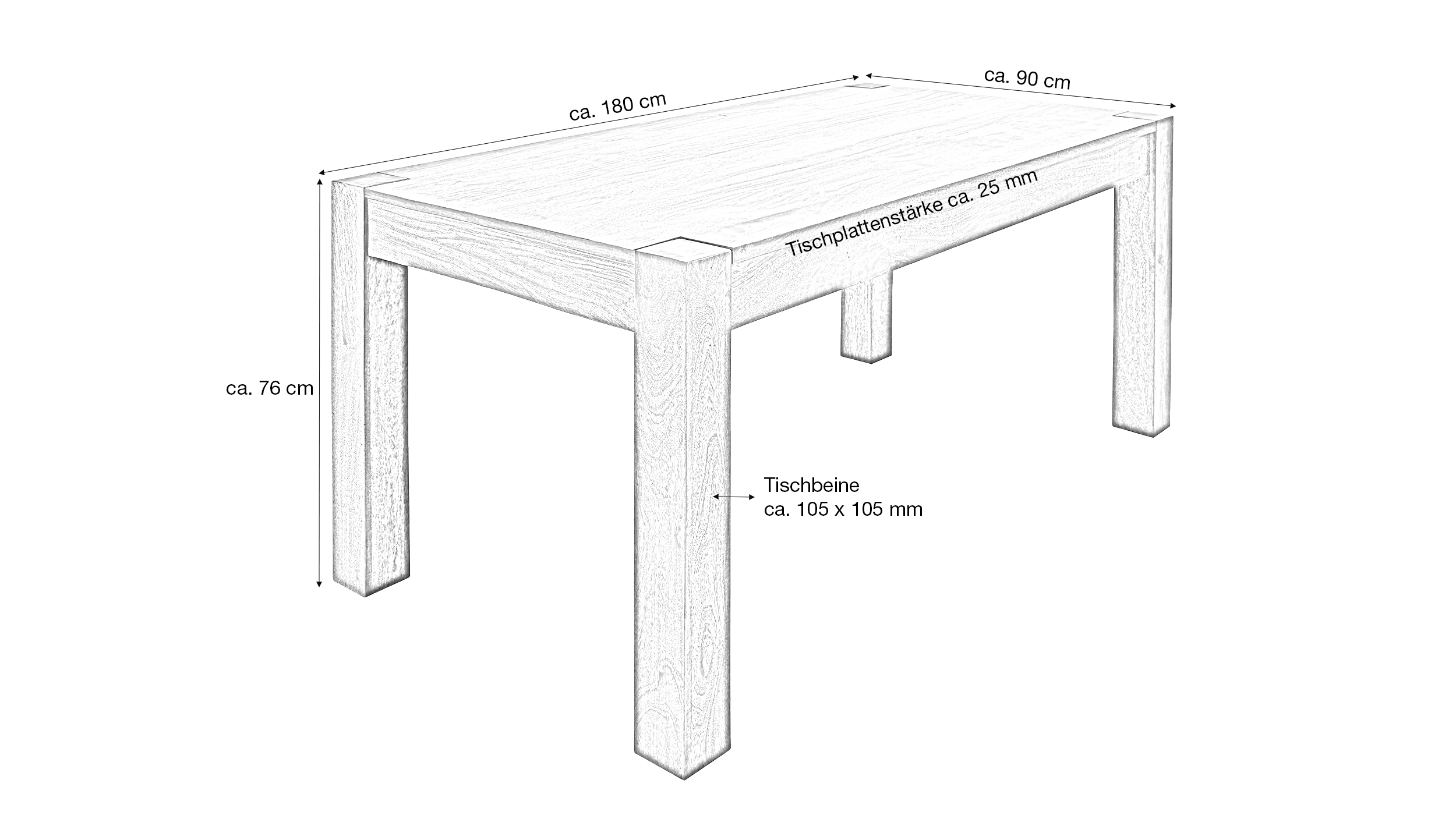 Esstisch Massivholztisch Mango gebeizt 180 x 90 cm - MANGALA