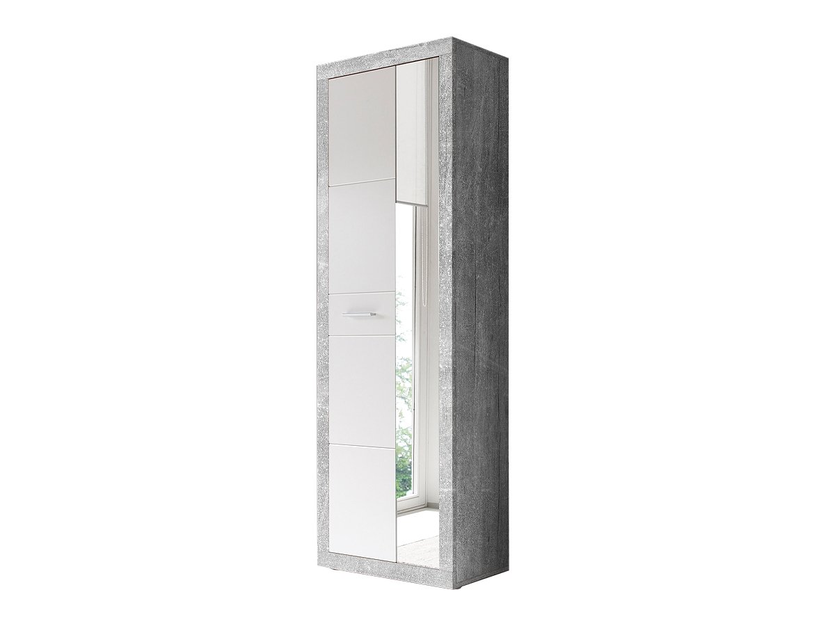 Garderobenschrank mit Spiegel Betonoptik - weiß Höhe 198 cm - STONE