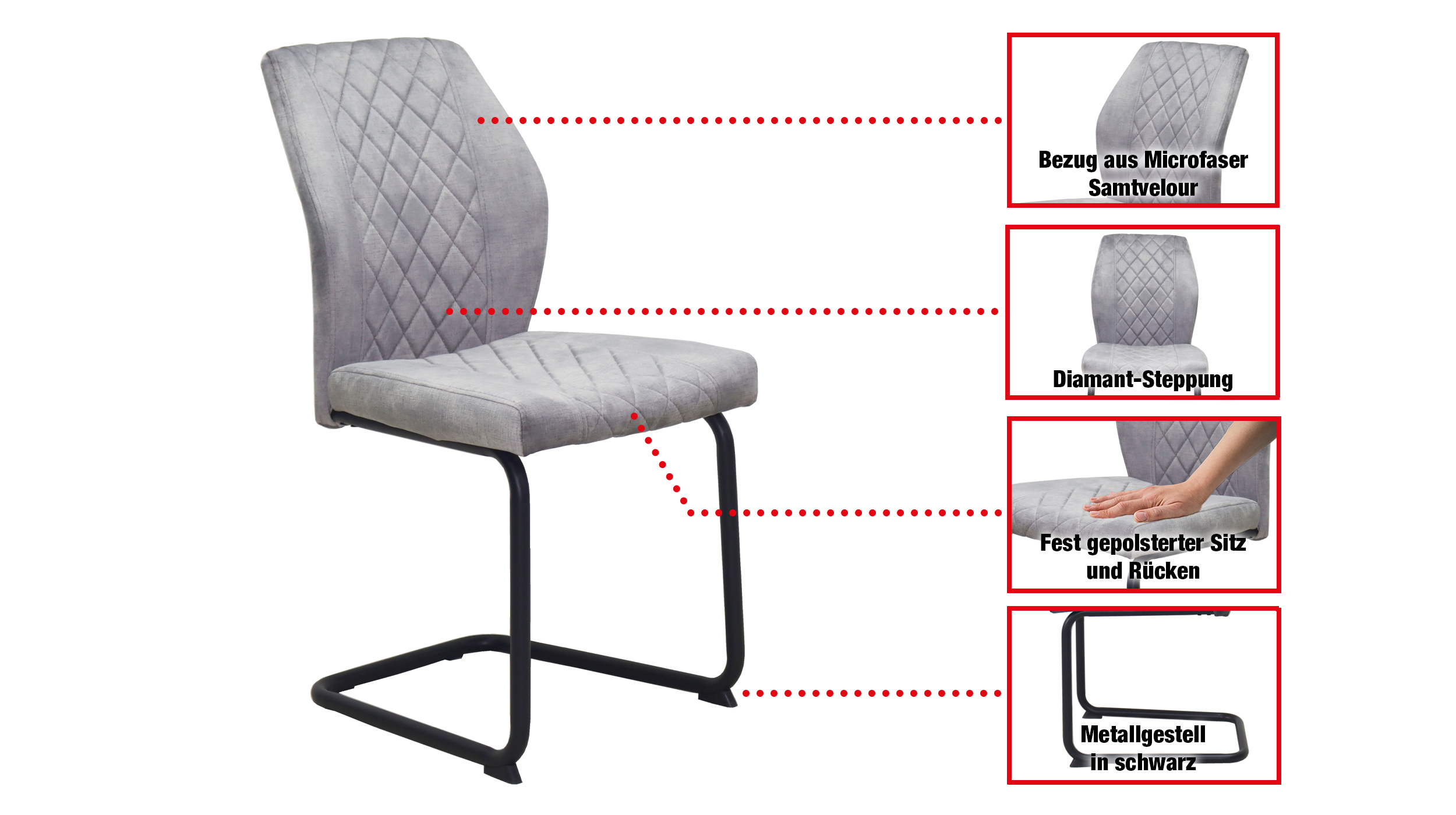Schwingstuhl grau mit Microfaser Samtvelour - OLDE