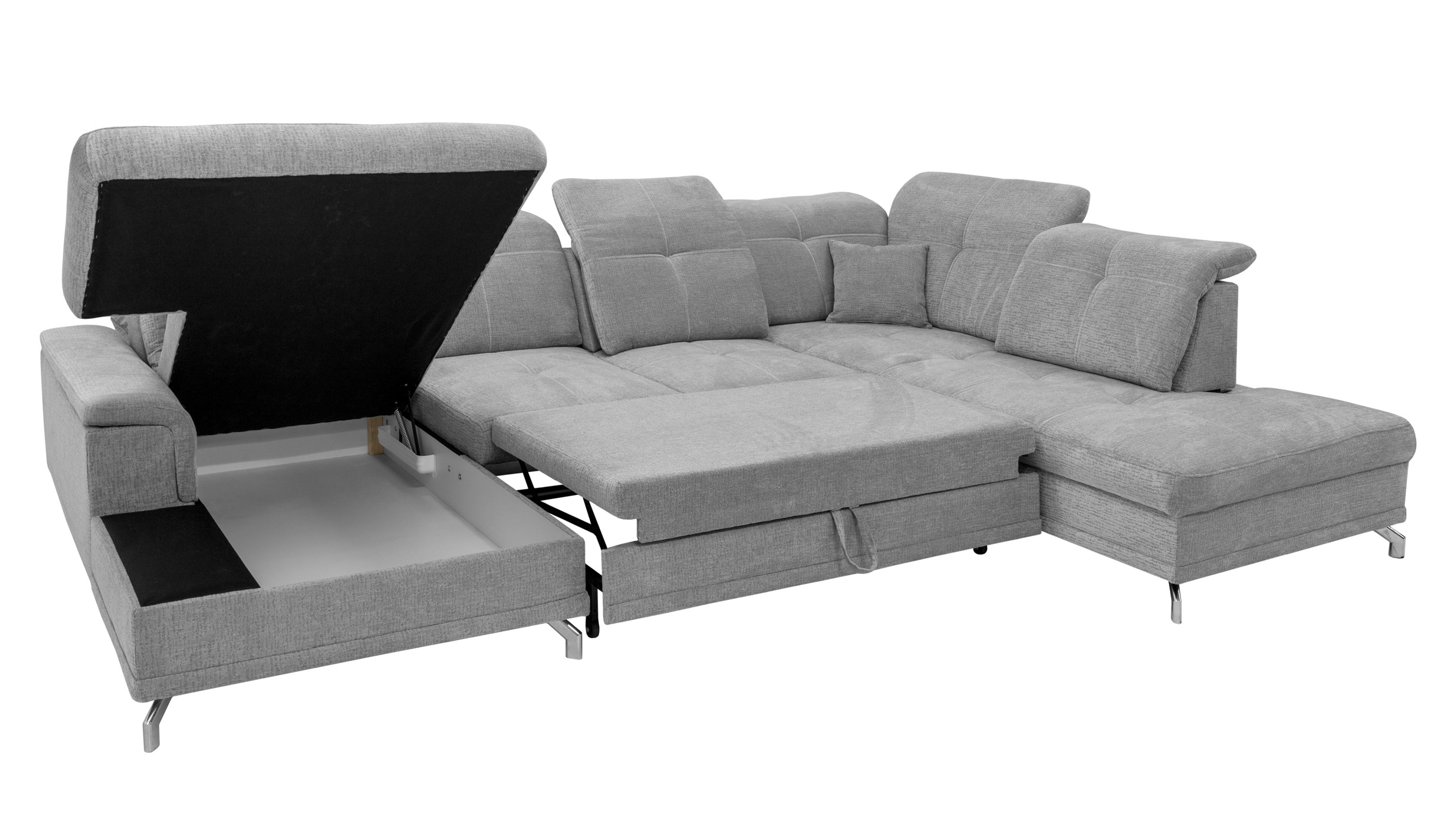 Wohnlandschaft Schlaffunktion Bettkasten grau 360 cm - BRITTA