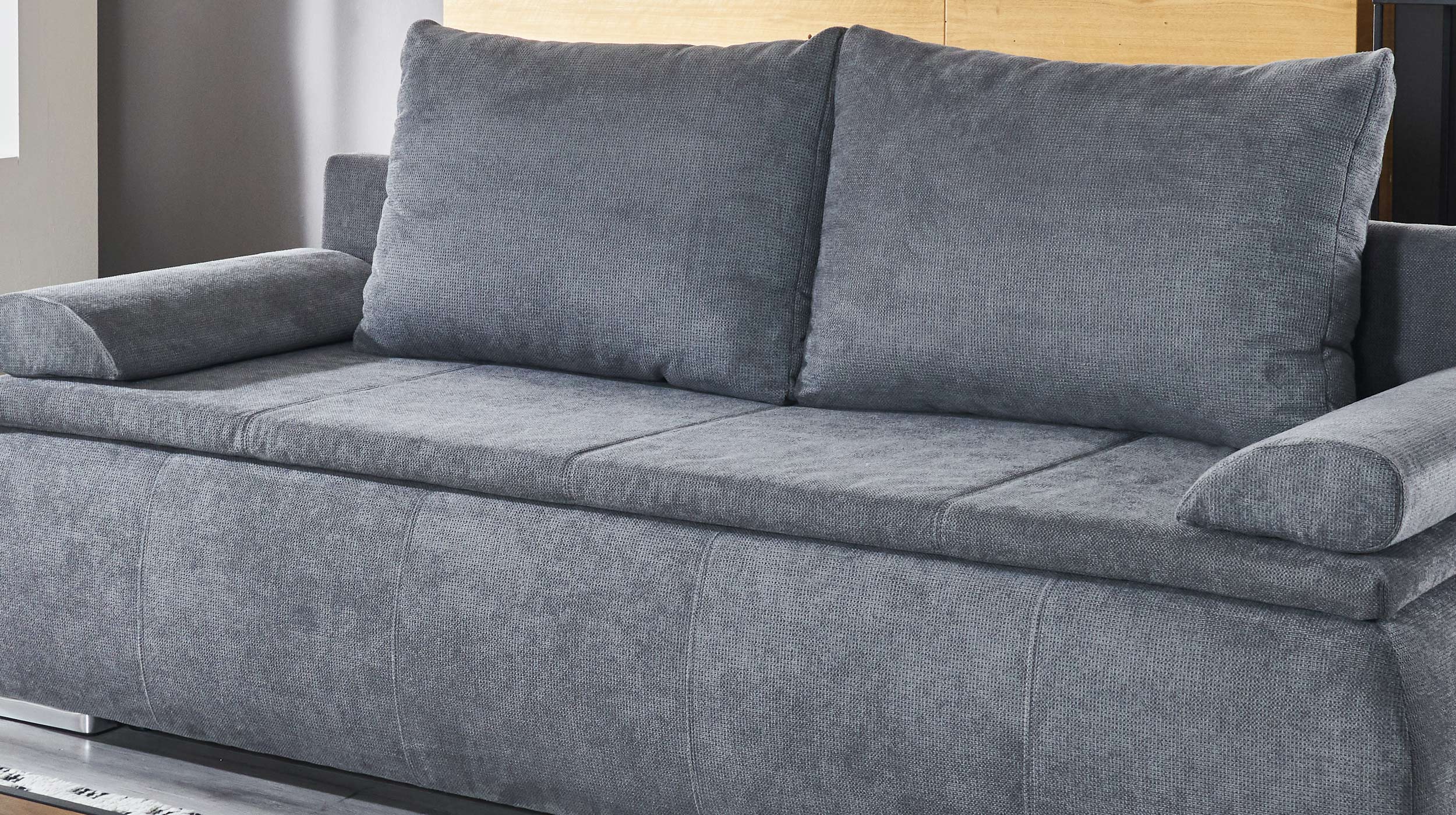 Schlafsofa grau Bettkasten Dauerschläfer Federkern 207 cm - LENON