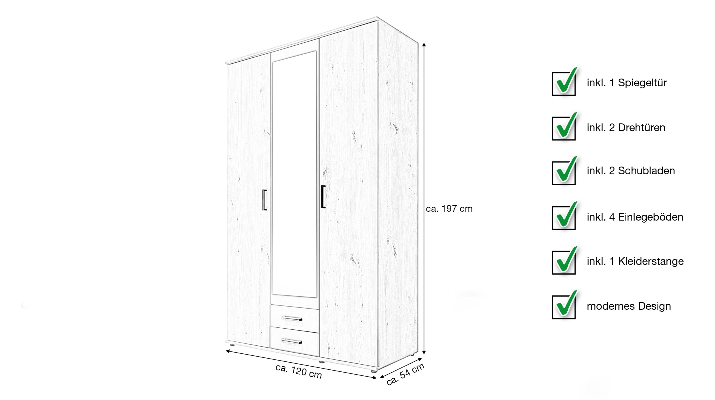 Kleiderschrank mit Spiegel -  Artisan Eiche - anthrazit - 120 cm - CHICAGO