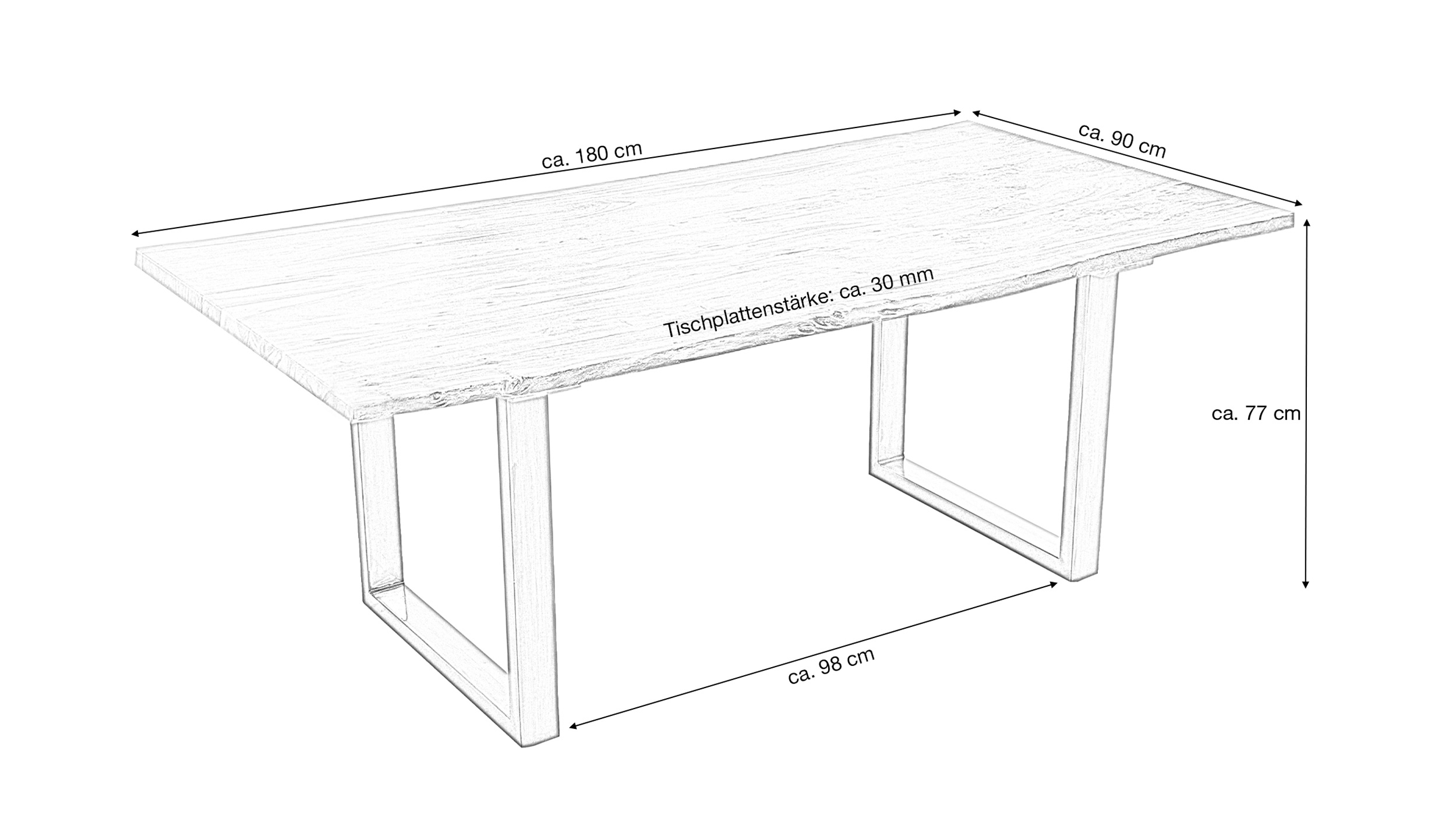 Esstisch Baumkantentisch 180 x 90 cm massive Akazie - AGRA