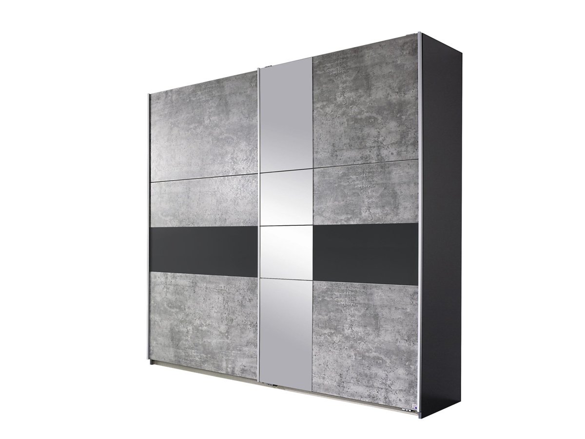 Schwebetürenschrank grau Spiegel 218 cm 2-türig - KORBACH