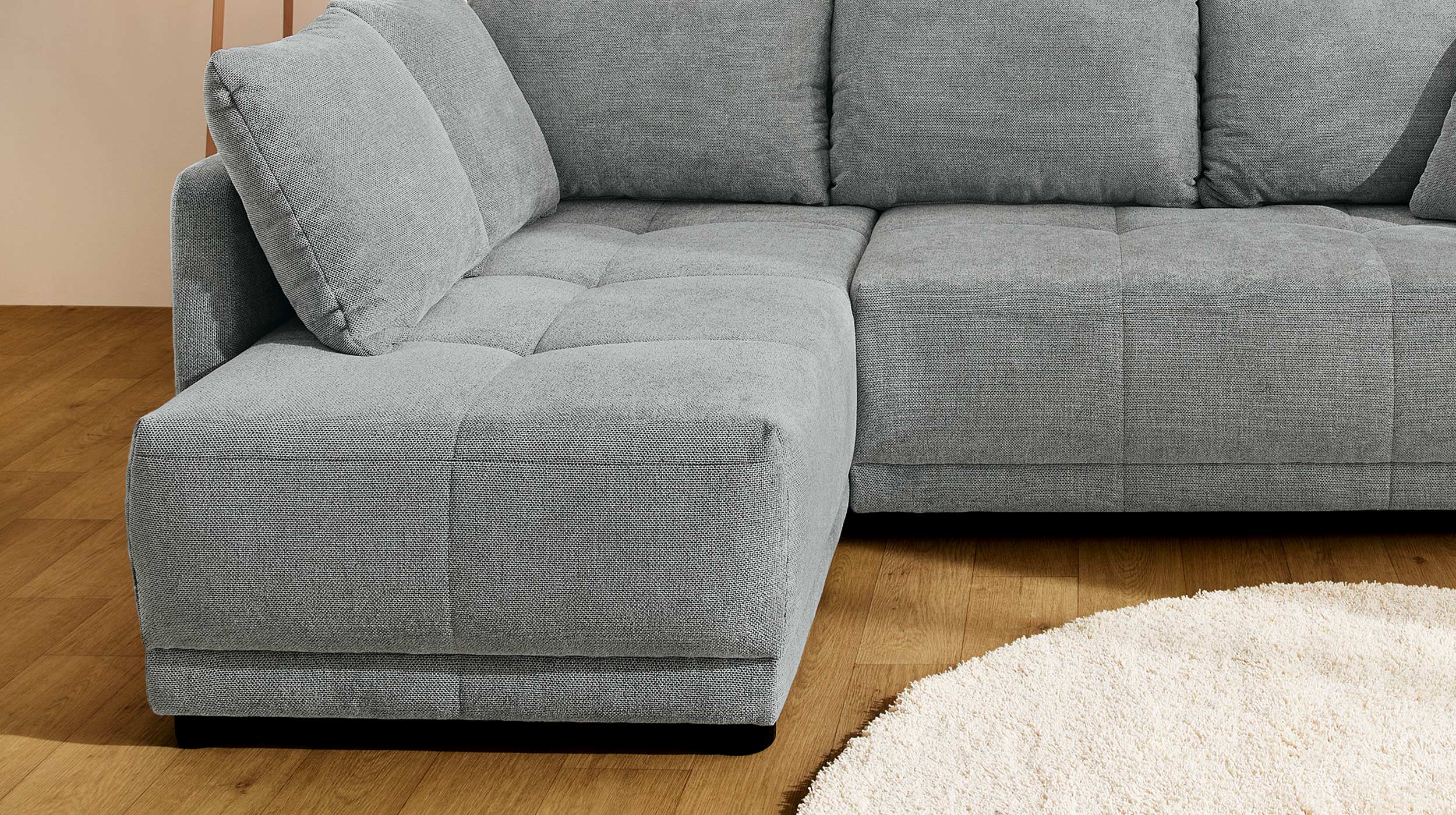 Ecksofa grau Schlaffunktion Bettkasten 248 x 171 cm - BRAVINO