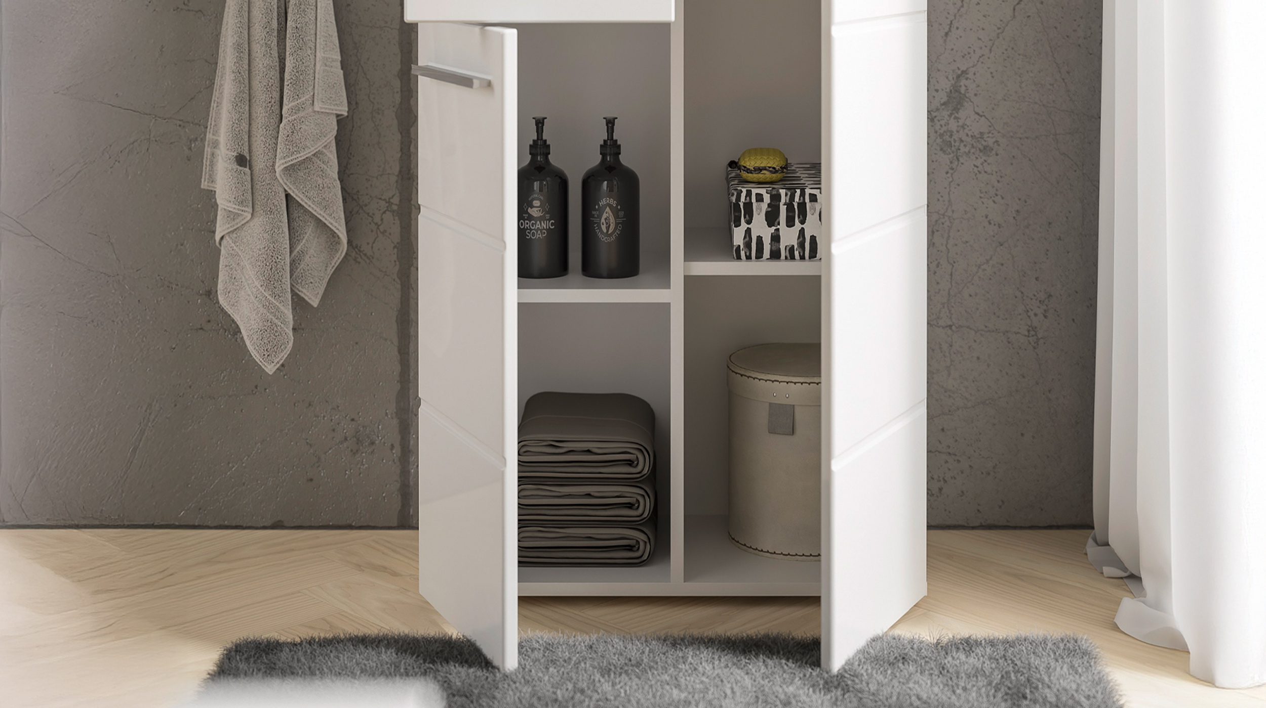 Bad Unterschrank weiß hochglanz 60 cm - 2 Schubladen - MANDY