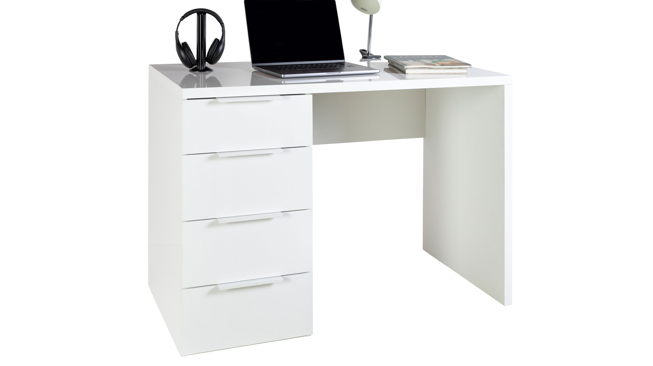 Computerschreibtisch mit Schublade weiß Hochglanz 110 cm - ESPRESSO