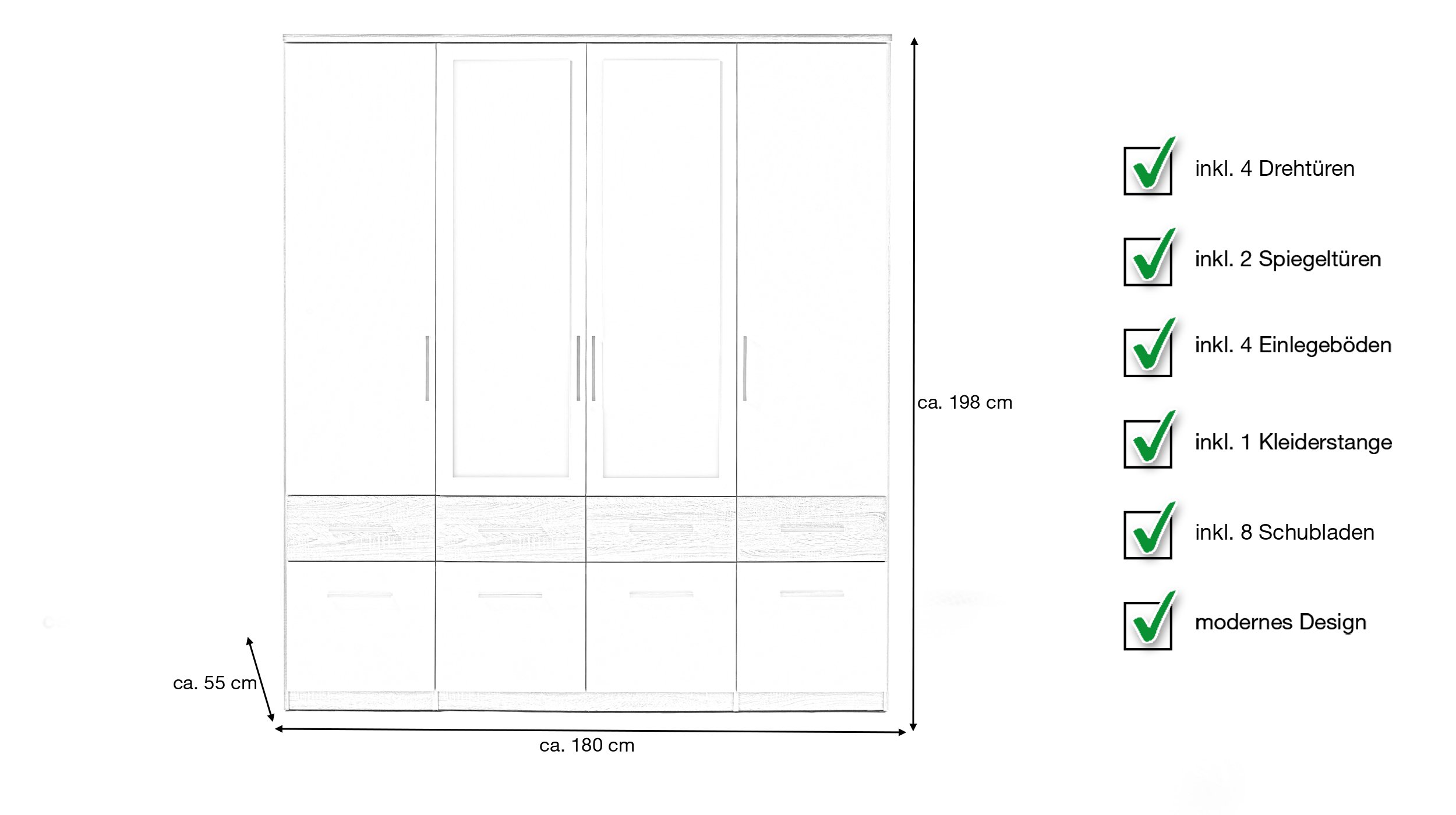 Kleiderschrank mit Spiegel - Sonoma Eiche - weiß - 180 cm - BOX