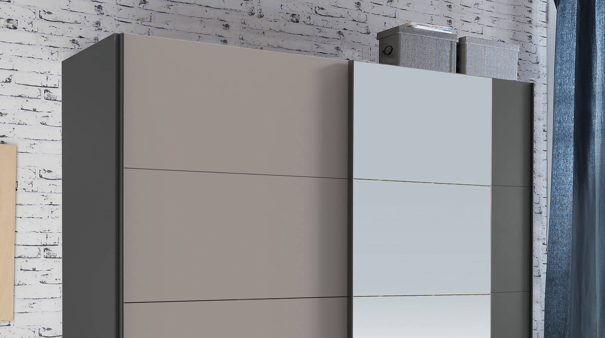Schwebetürenschrank mit Spiegel grau - graphit 180 cm - EMDEN