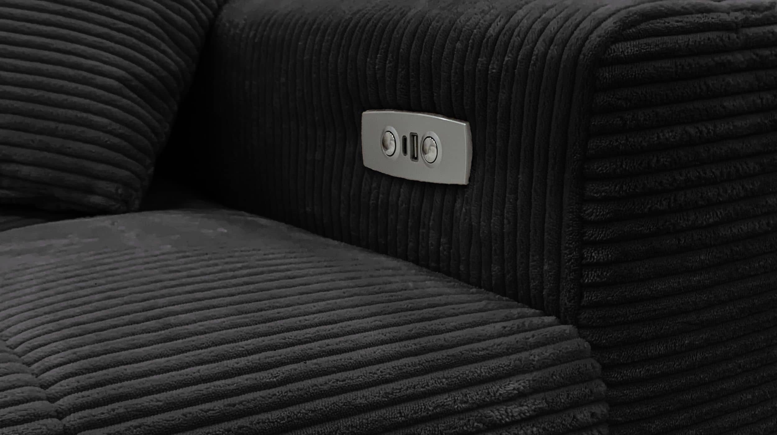 Ecksofa Cord schwarz - 256 x 180 cm - Sitztiefenverstellung - SIMPLE