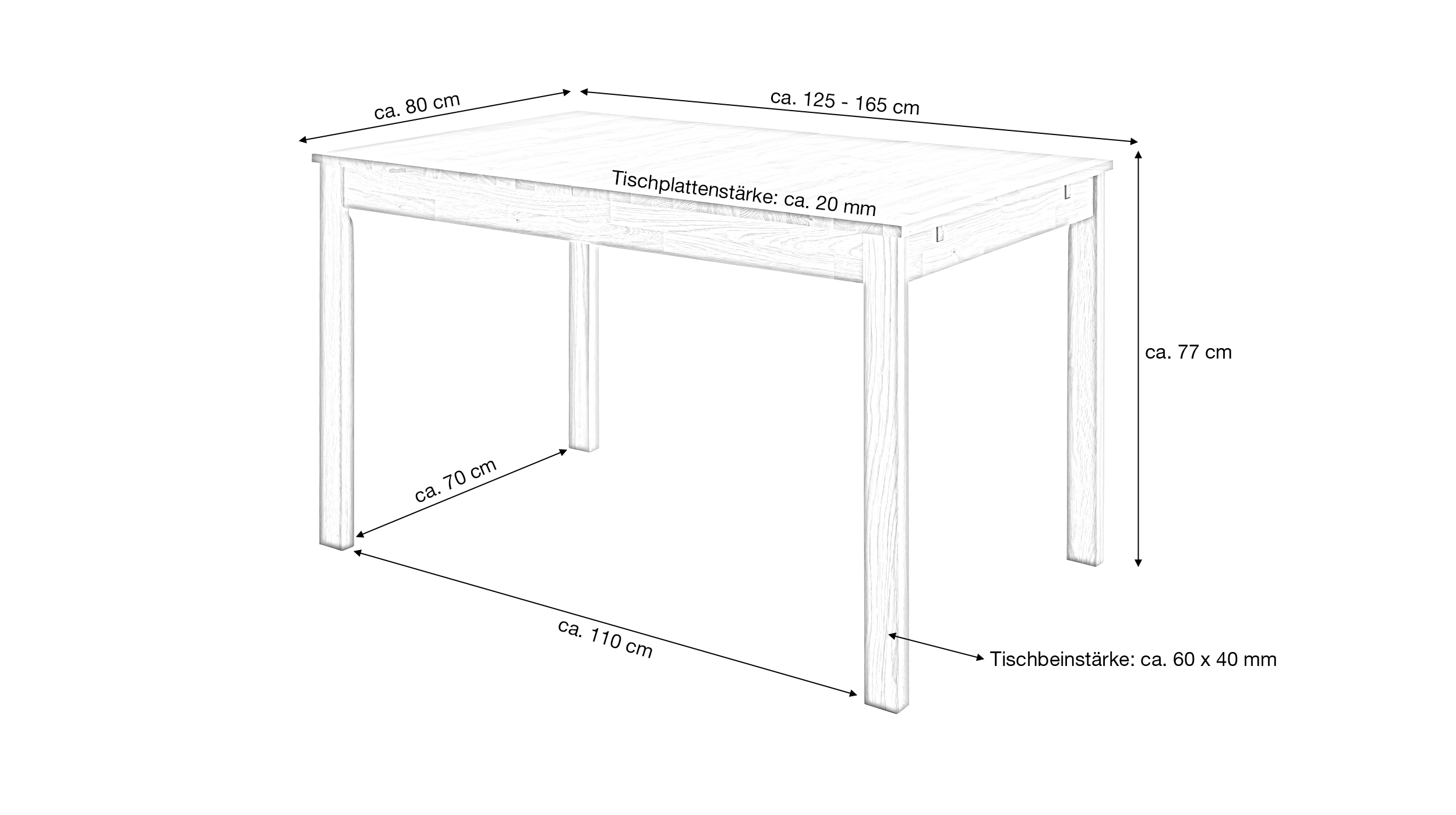 Esstisch 125 cm ausziehbar 165 cm Wildeiche massiv geölt - BASCO