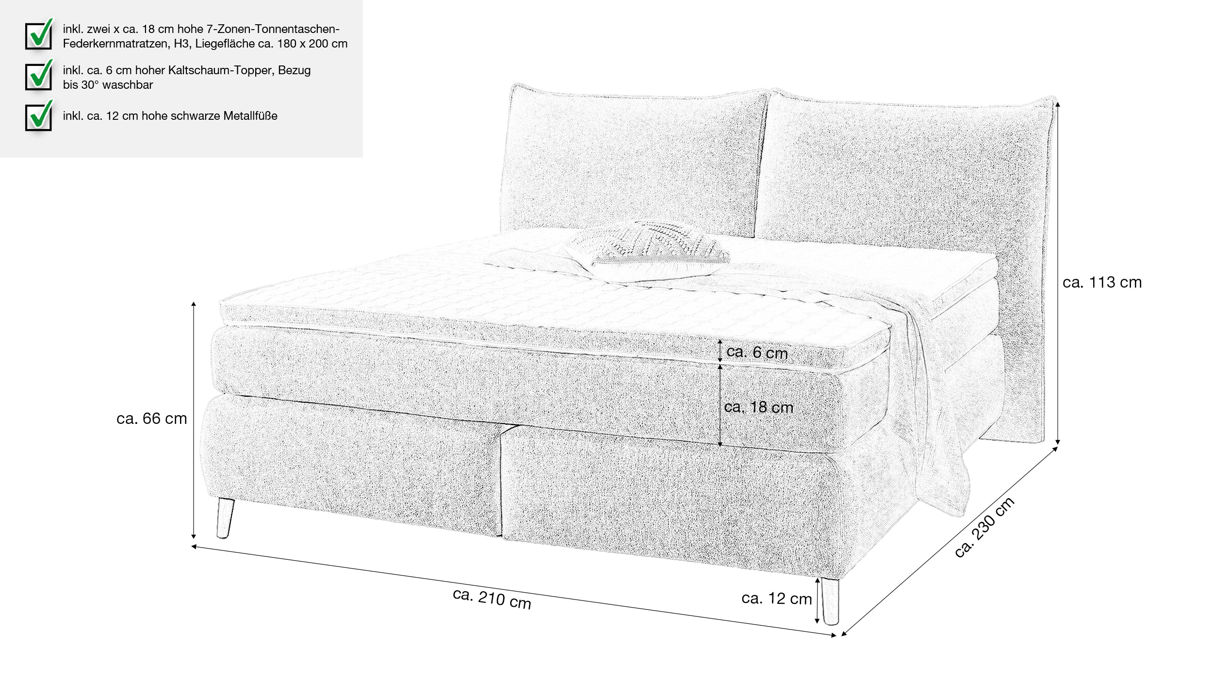 Boxspringbett 180 x 200 cm beige Stoffbezug - HACIENDA