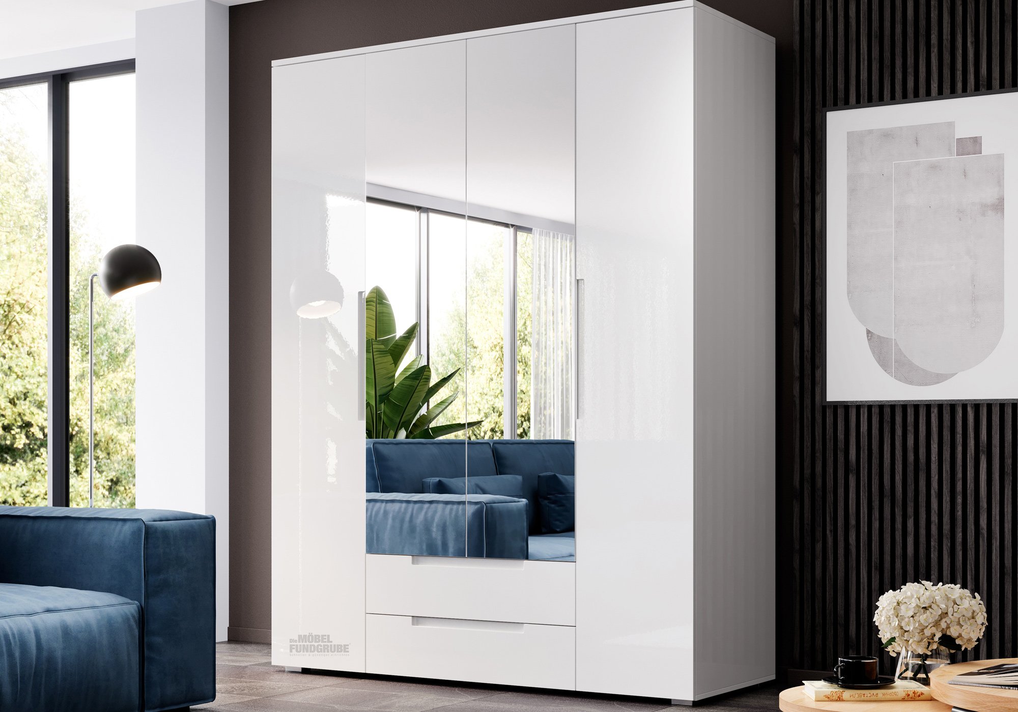 Kleiderschrank mit Spiegel - weiß hochglanz - 160 cm - SPICE