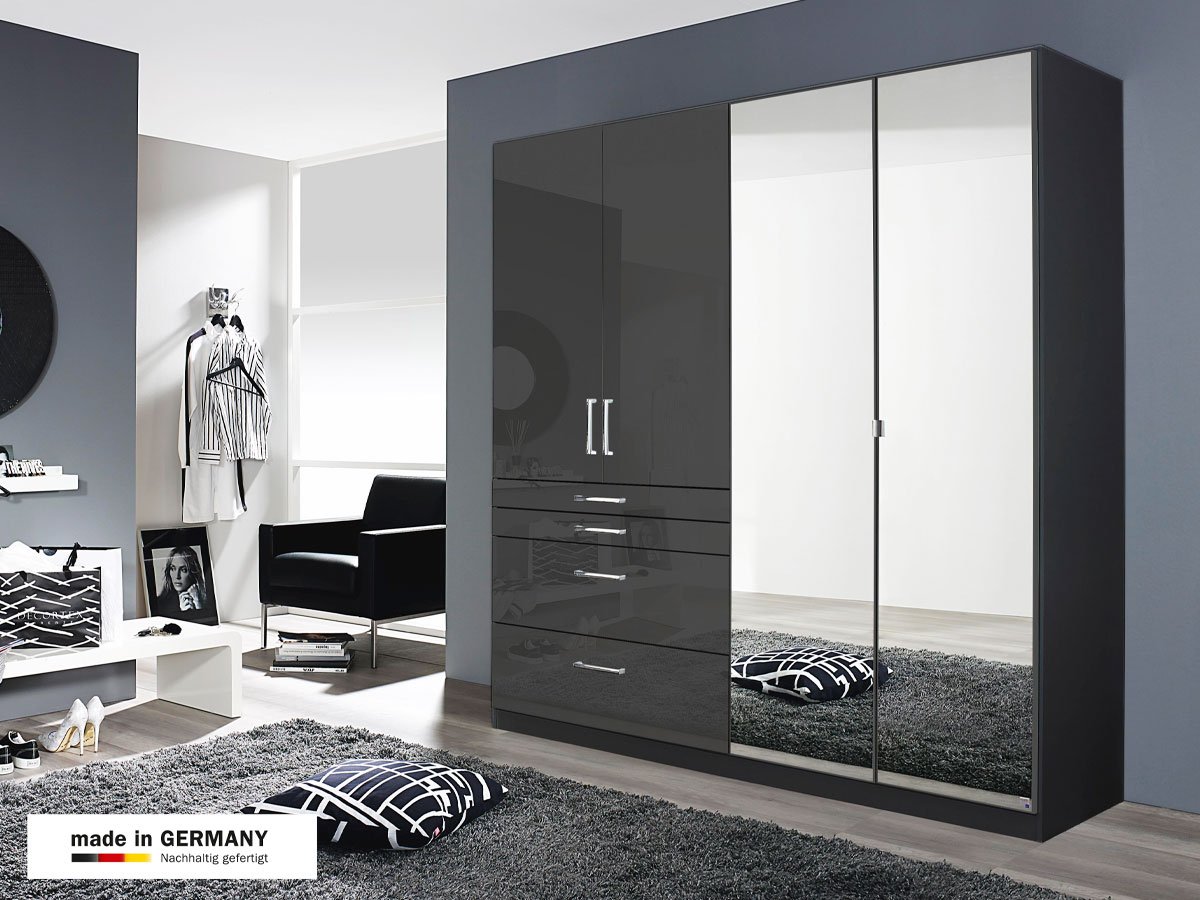 Kleiderschrank mit Spiegel - hochglanz grau - 181 cm - rauch - HOMBURG