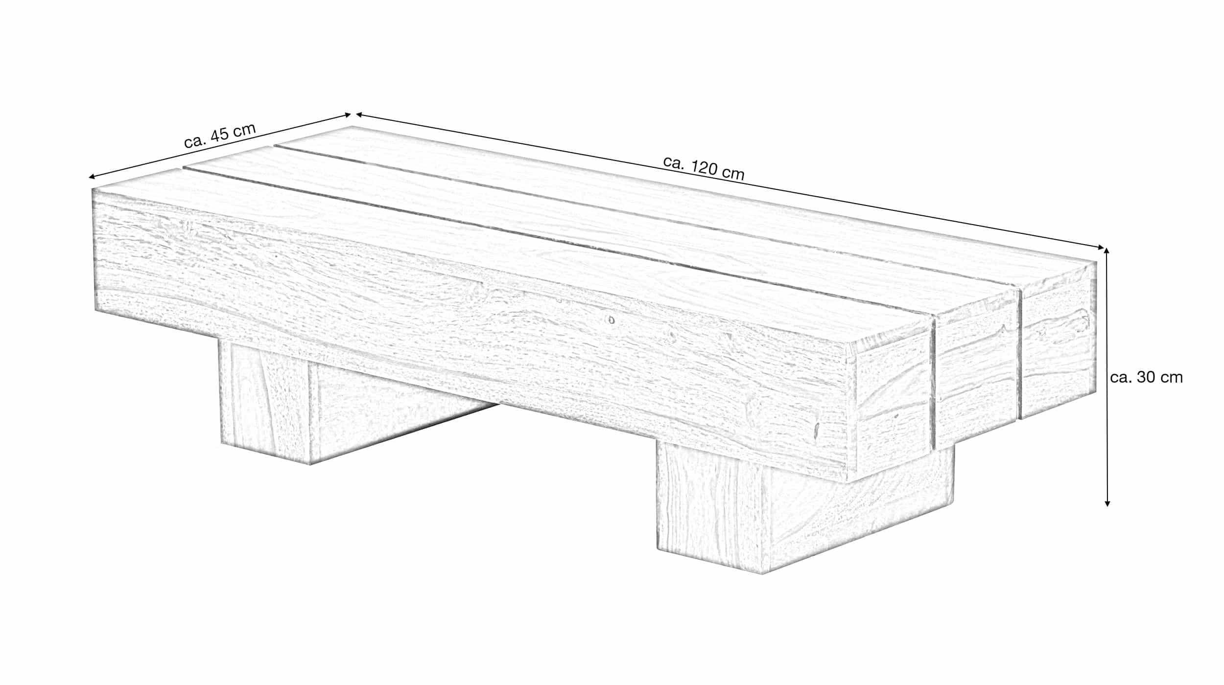 Couchtisch Sheesham massiv 120 x 30 cm - ELIN
