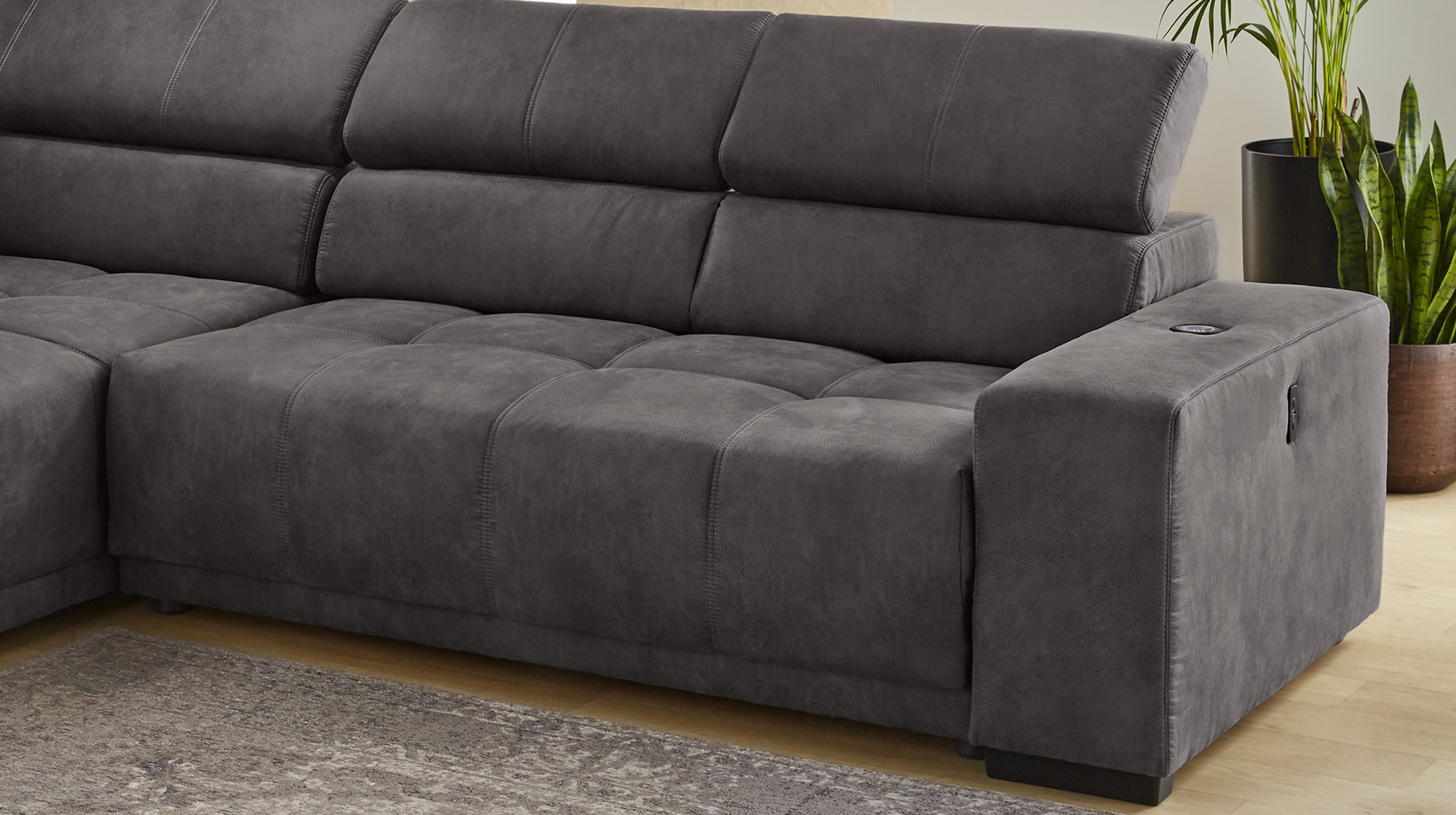 Ecksofa grau 315 cm mit Sitztiefenverstellung - LE MANS