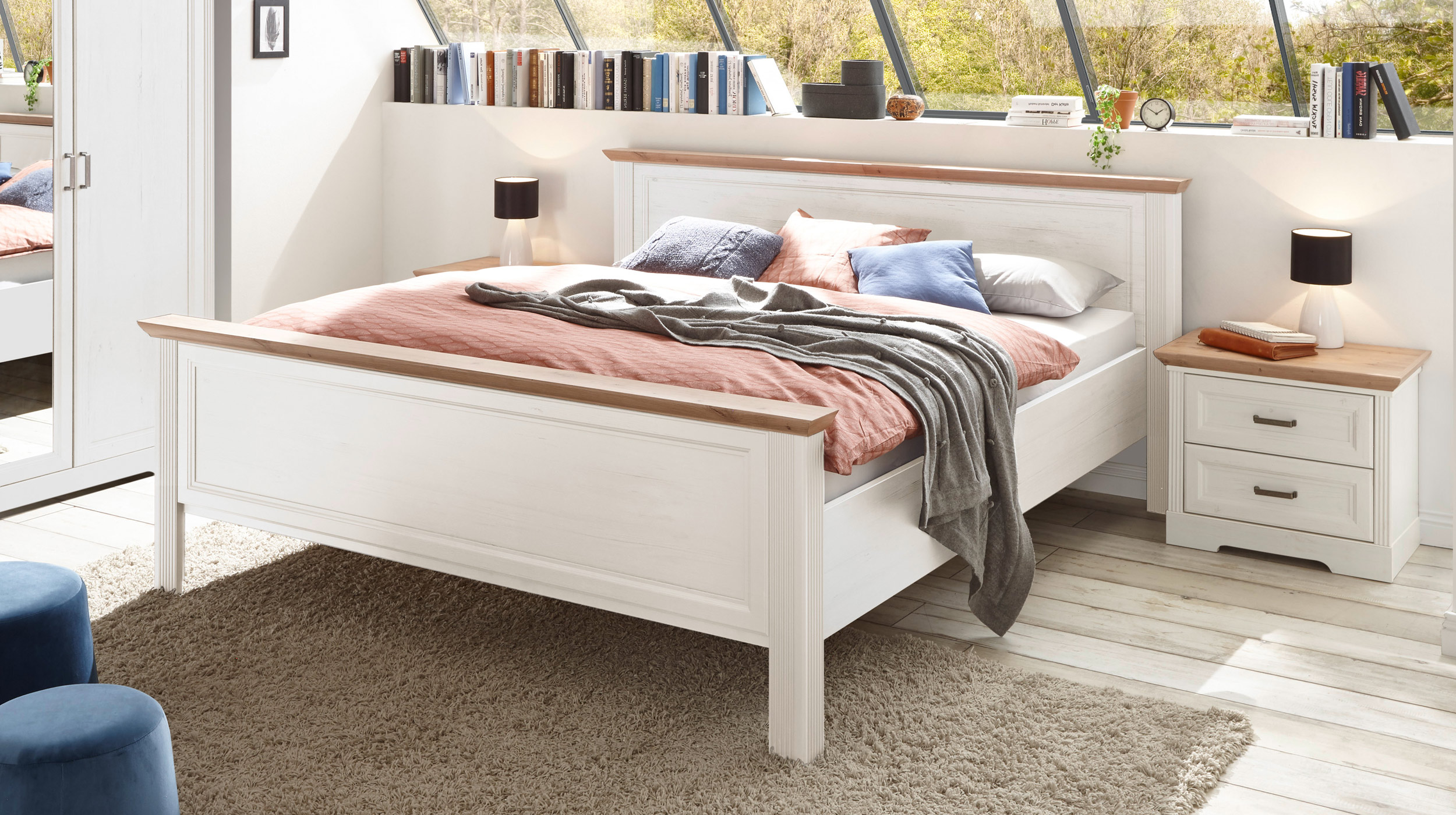 Jugendbett 180 x 200 cm Pinie weiß - Artisan Eiche - JASMIN