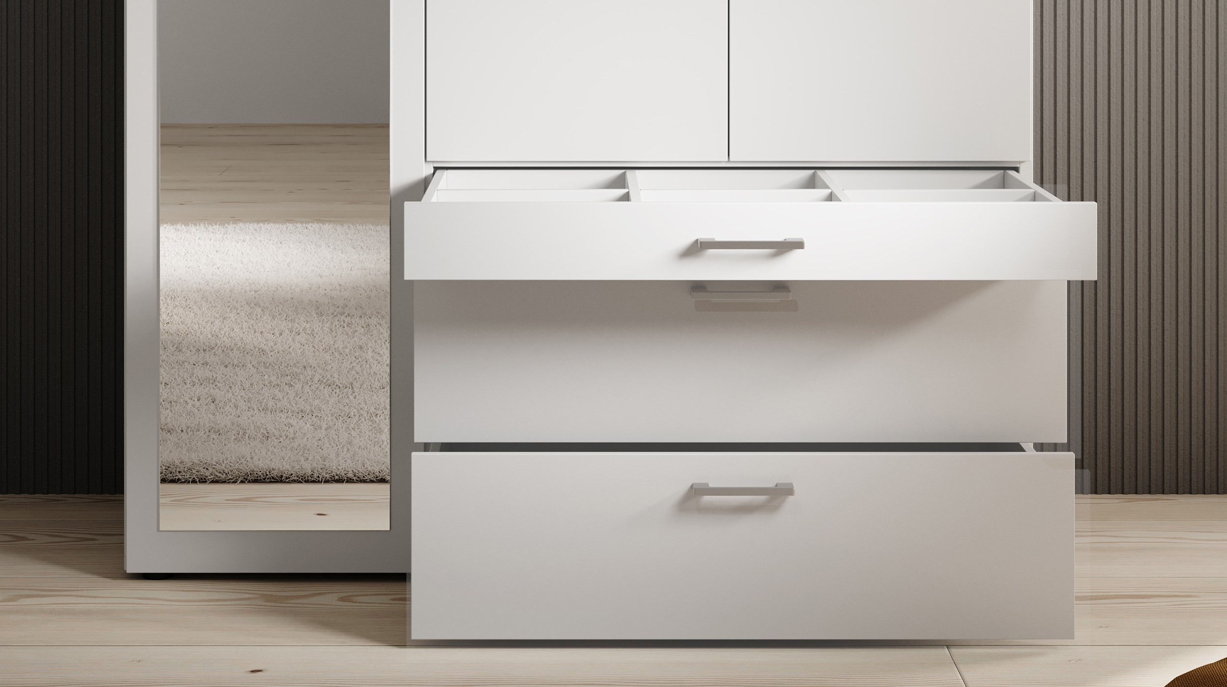Kleiderschrank weiß mit Spiegel - 135 cm - 3-türig - VESALA