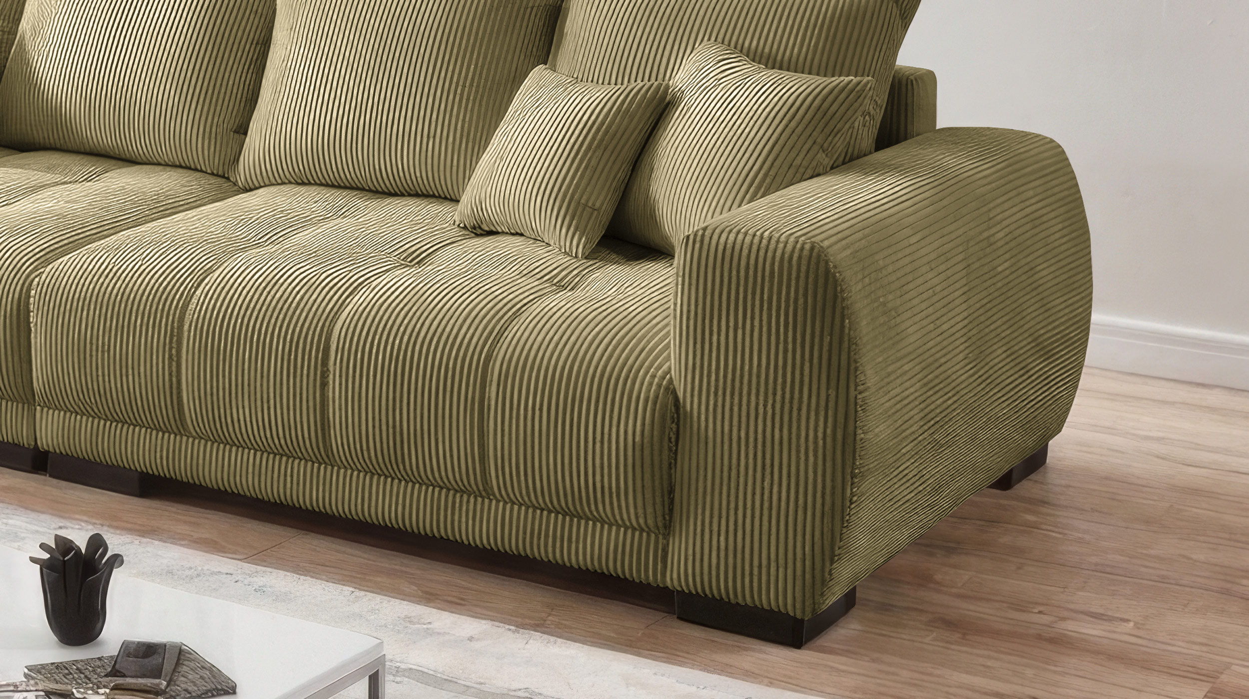 Big Sofa Cord grün mit Nosagunterfederung 300 cm - ARTEMIS