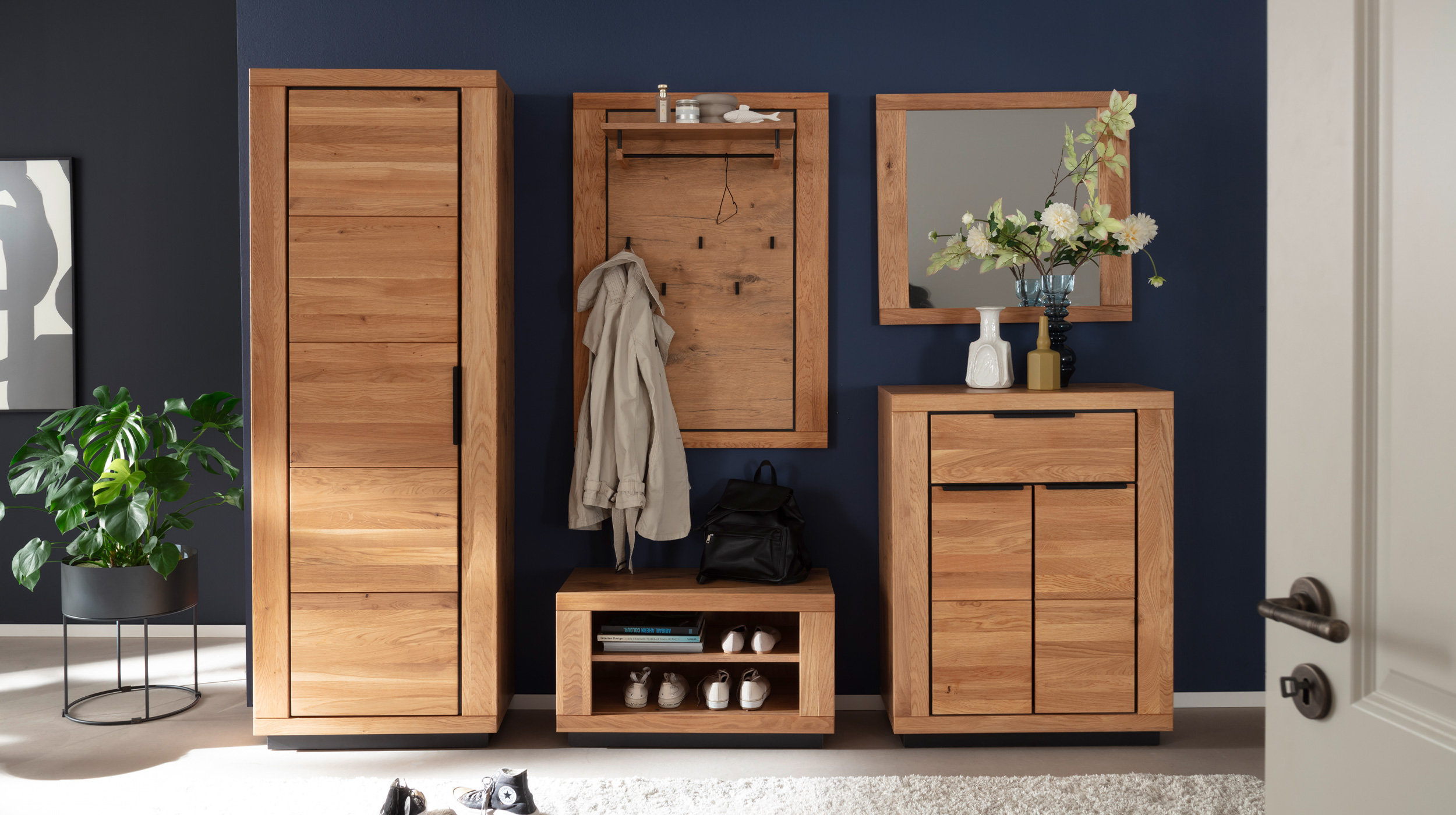 Garderobenschrank Wildeiche teilmassiv geölt - 70 cm - GRENO