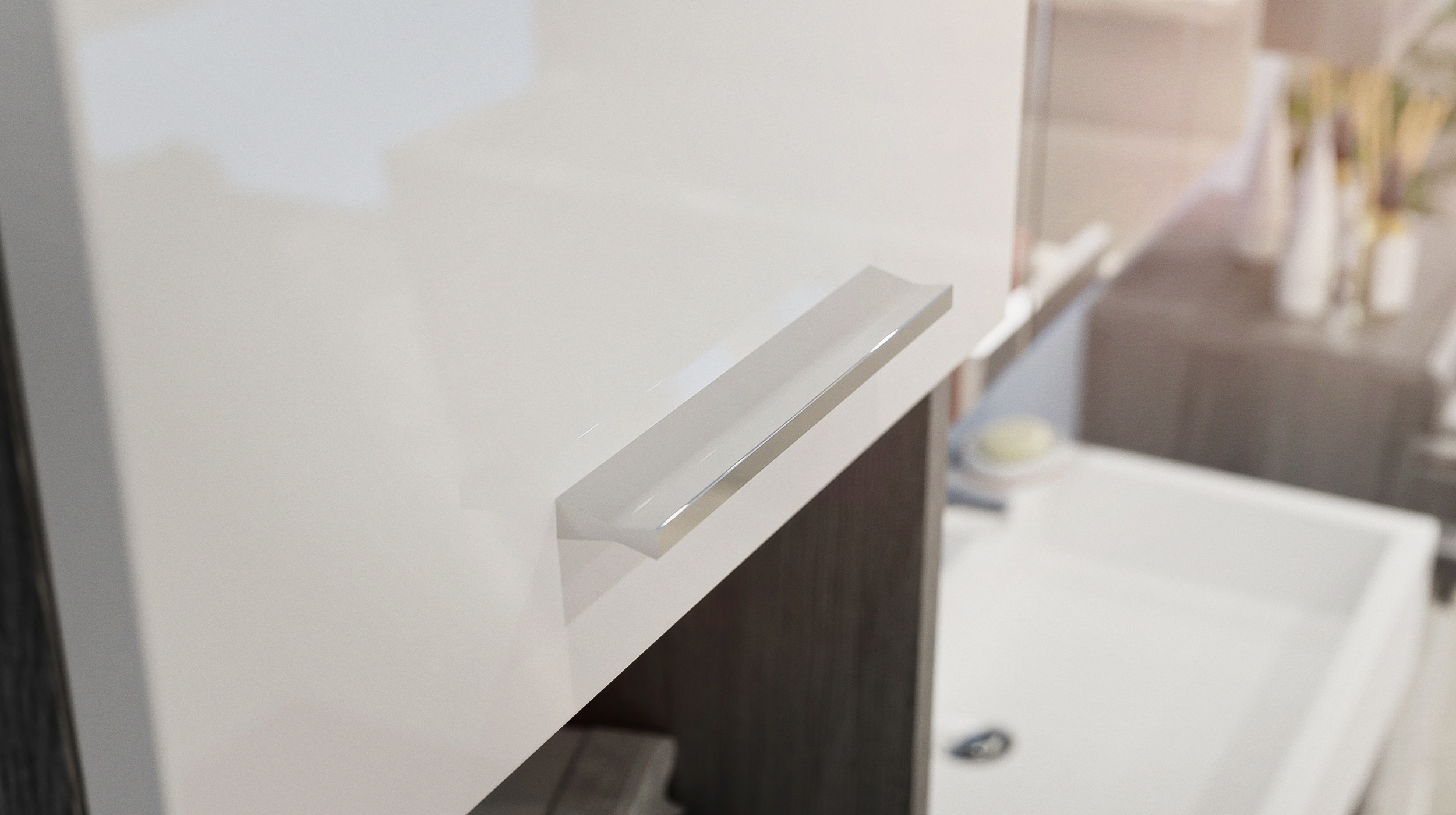 Bad Hochschrank weiß hochglanz - grau 2 Türen Breite 37 cm - SCOUT