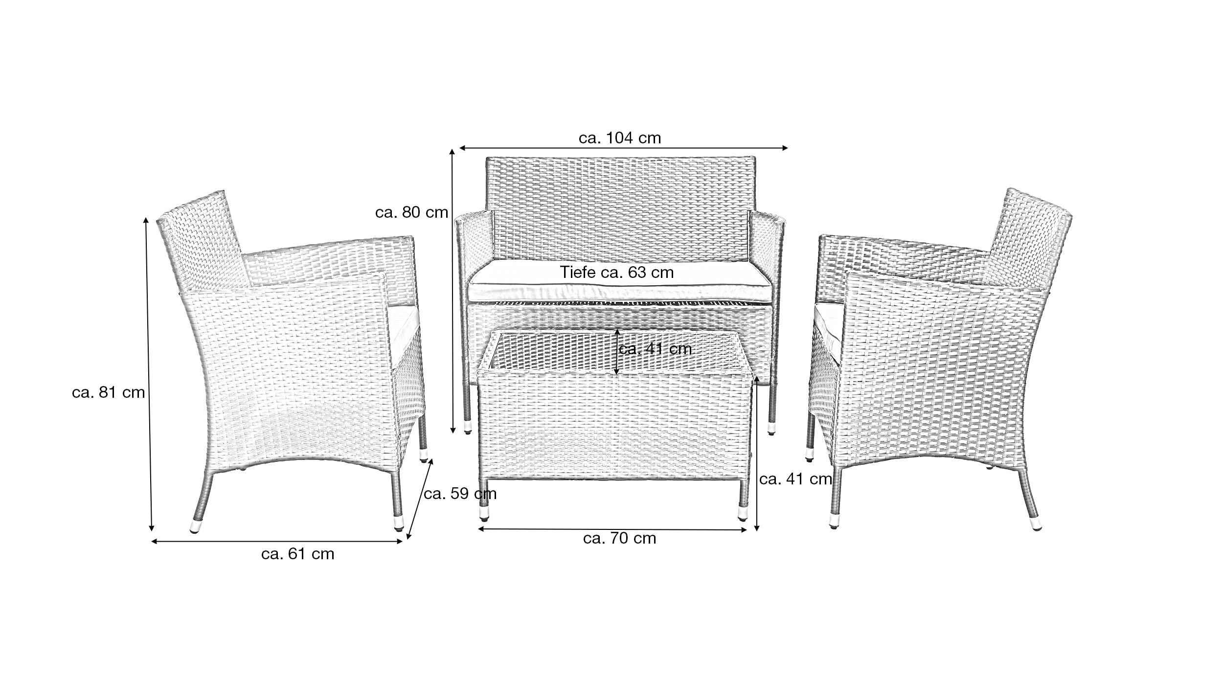 Gartenmöbel Set 4-teilig Polyrattan schwarz mit Kissen - SOLI