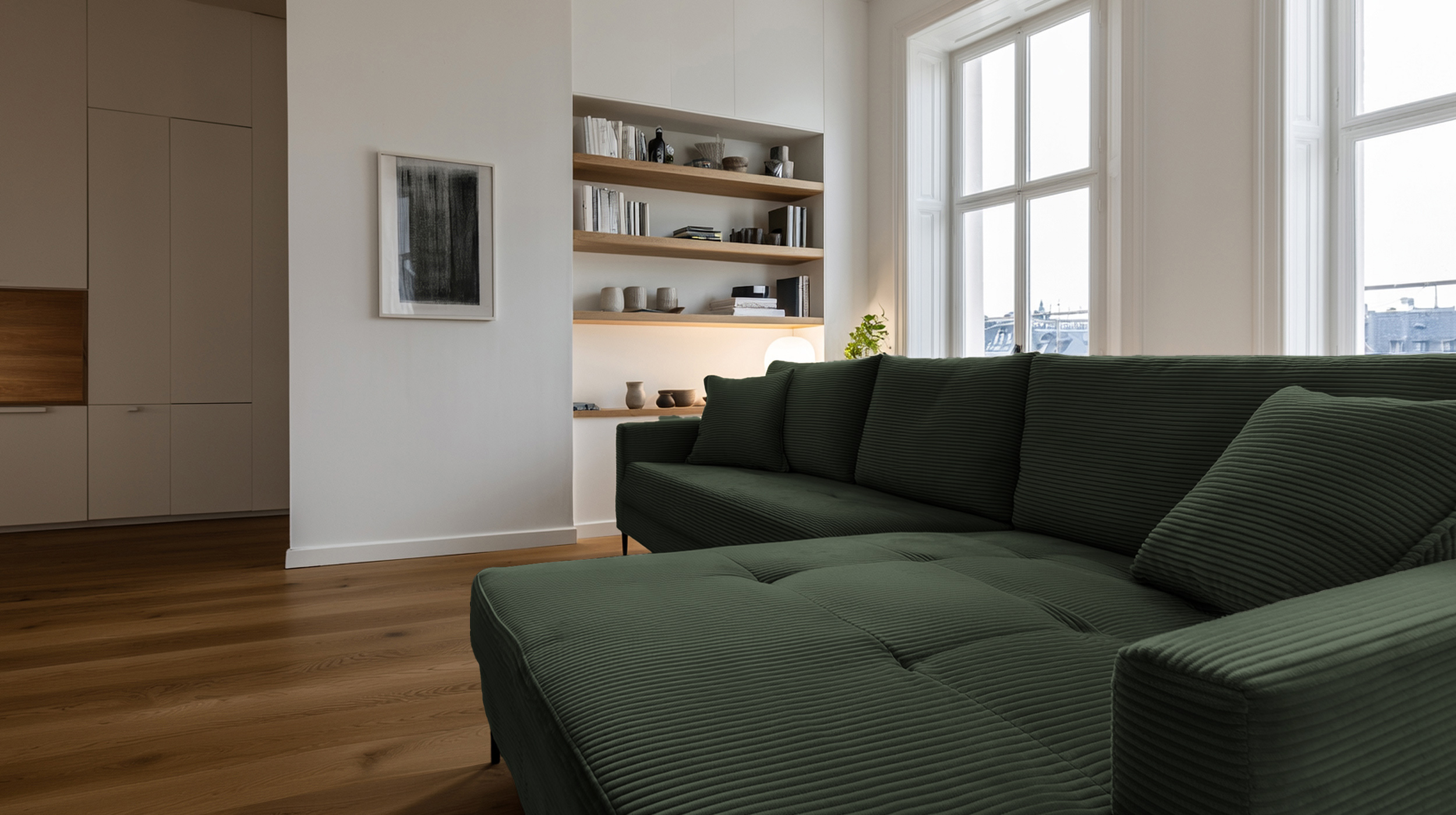 Ecksofa Cord grün 276 x 173 cm - OT rechts - SUMMER