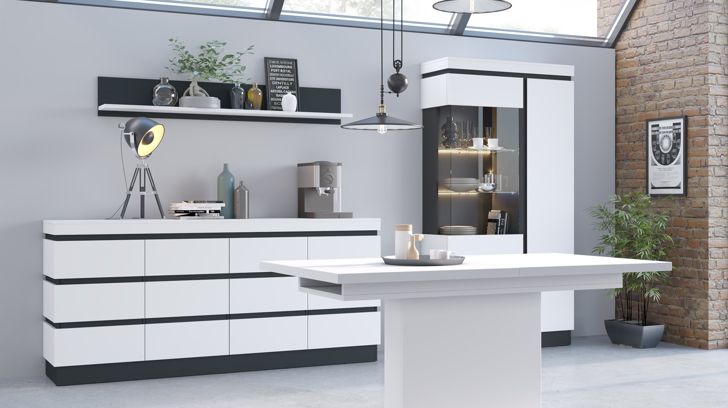 Vitrine mit Glastür alpinweiß B 104 x H 201 cm - CAMPANIA Vitrine mit Glastür alpinweiß B 104 x H 201 cm - CAMPANIA