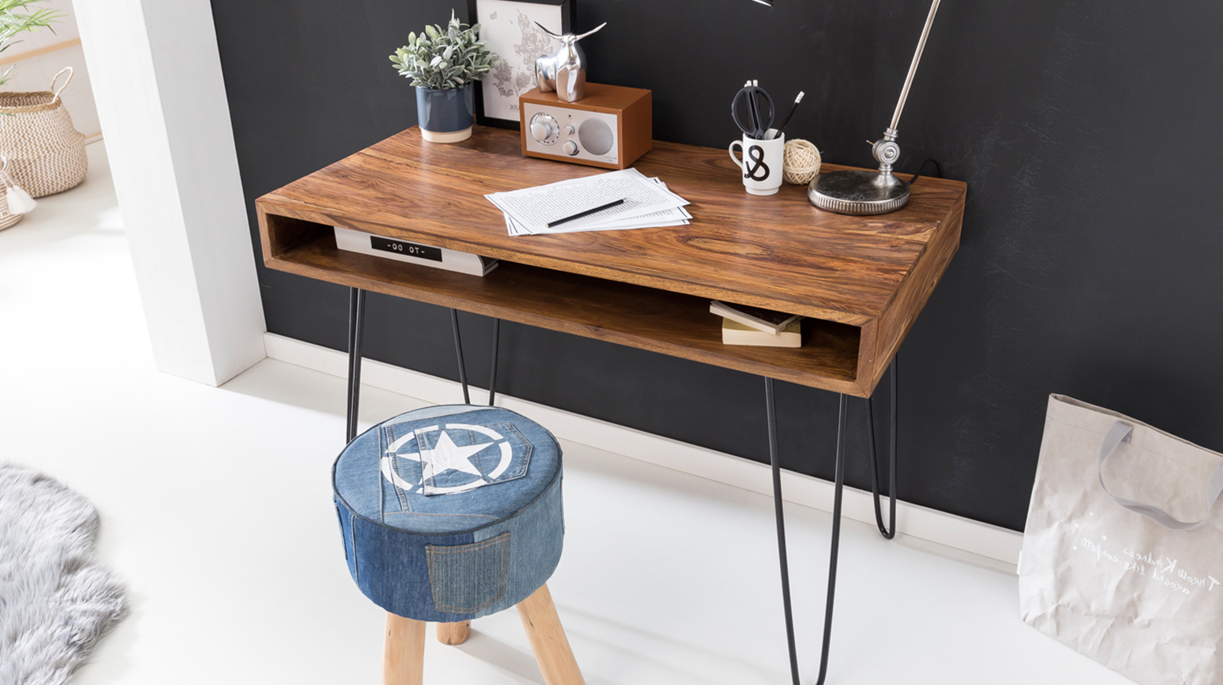 Schreibtisch Sheesham massiv gebeizt 110 x 60 cm - BARDI