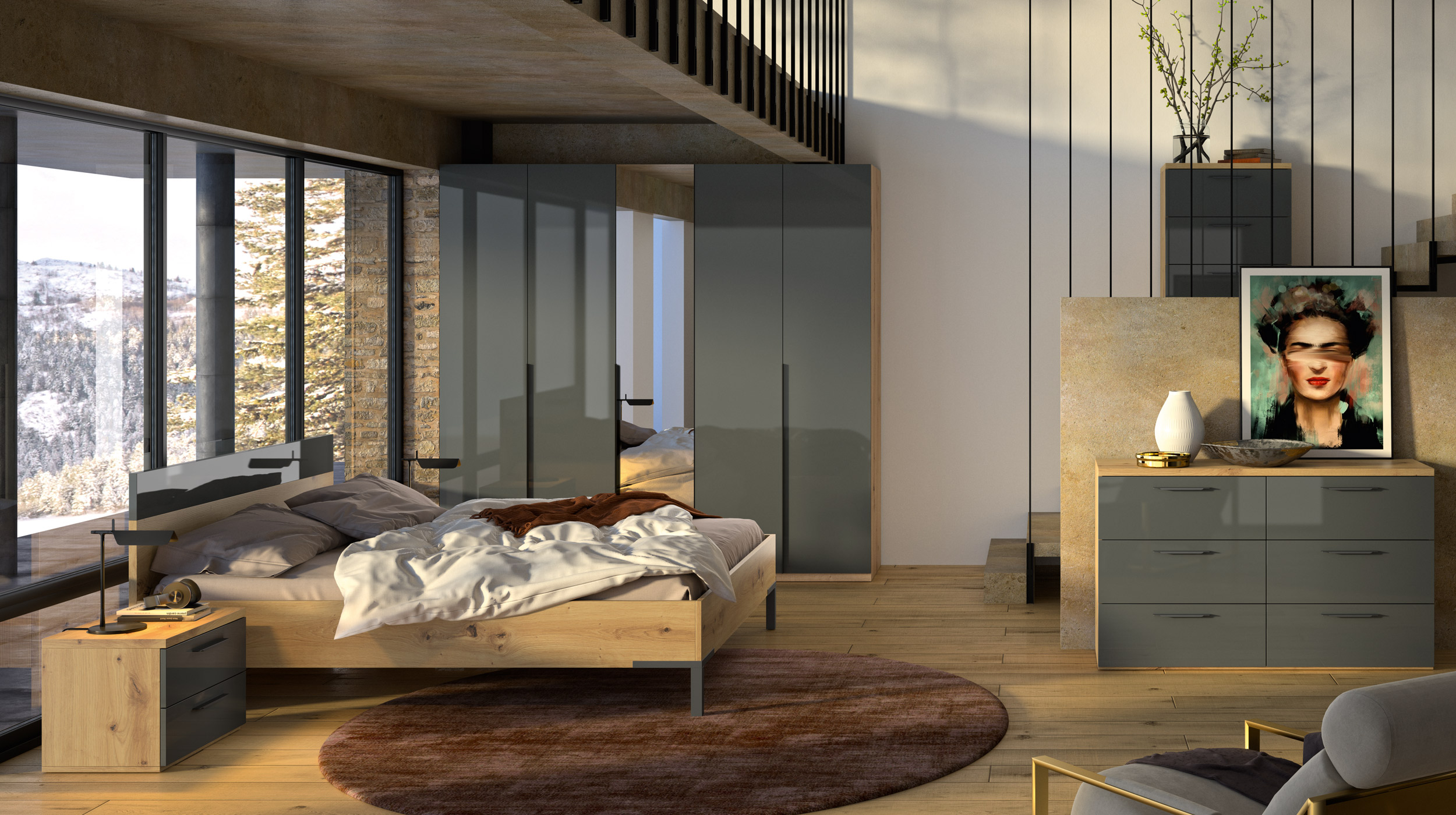 Doppelbett Futonbett 180 x 200 cm Artisan Eiche - SPOSAMI