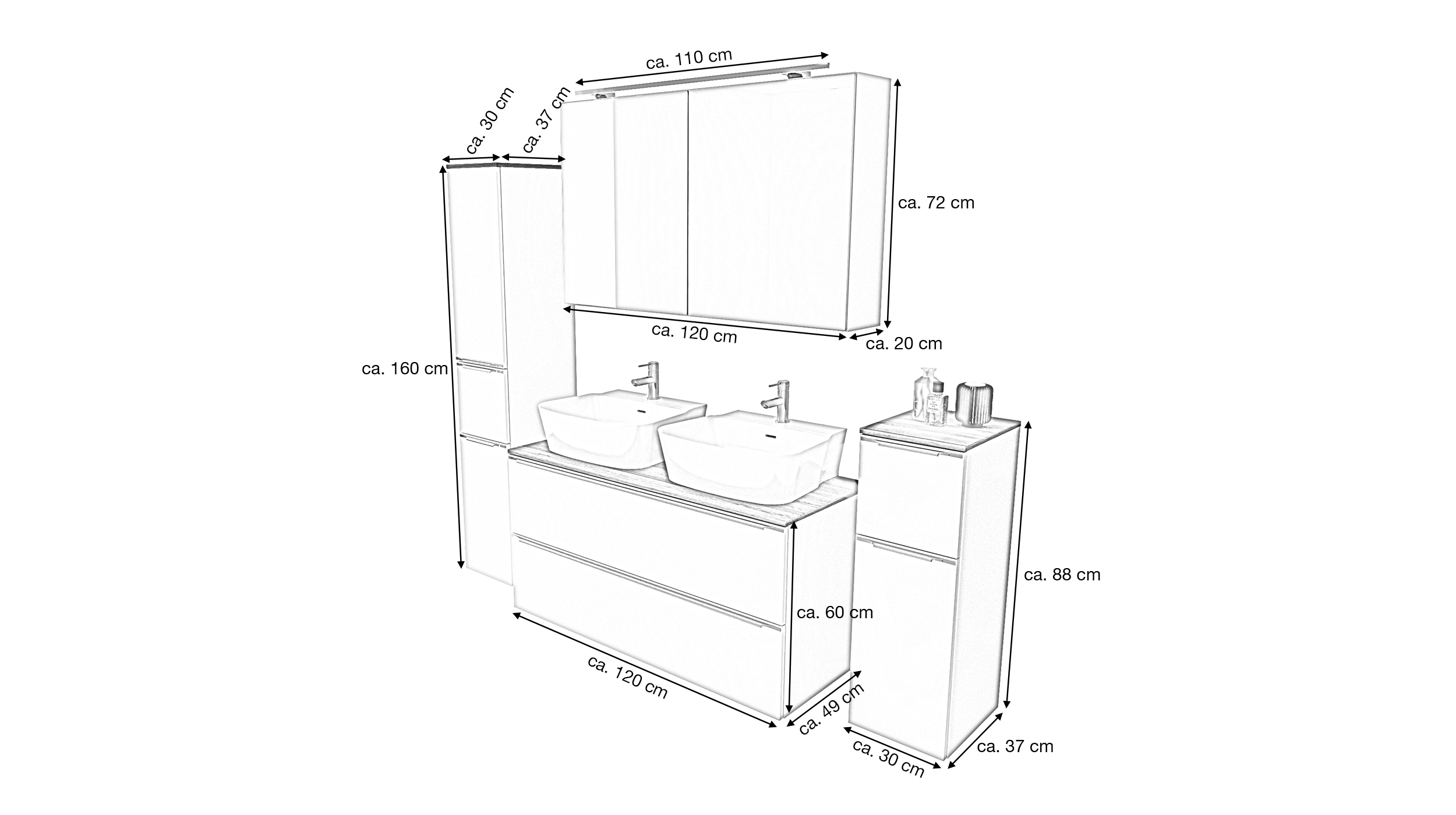 Badmöbel-Set Magnolia - 4 Teile - Waschtisch 120 cm - LEONEL