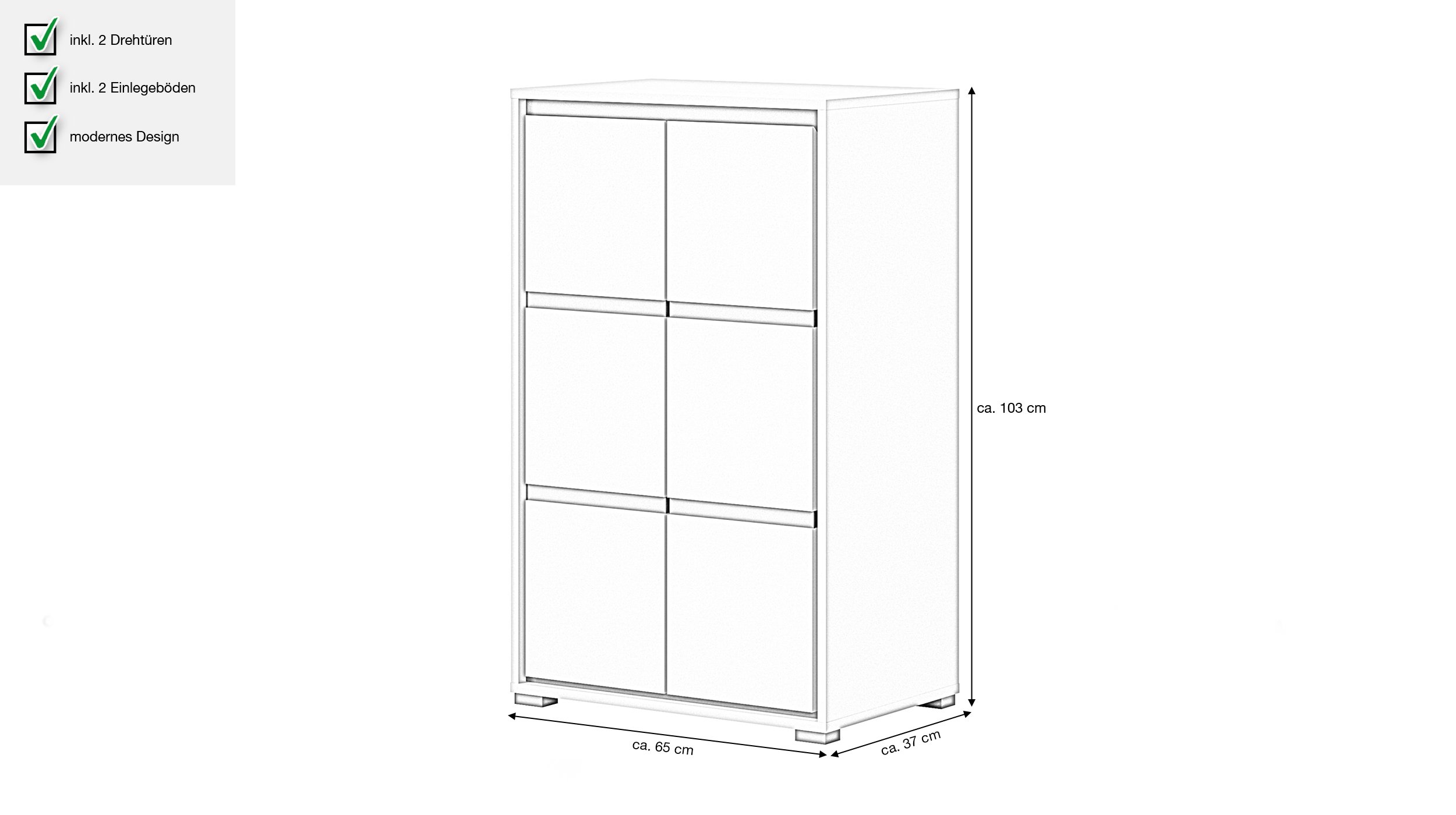 Schuhschrank matt grau 65 x 103 cm 2-türig - JARU