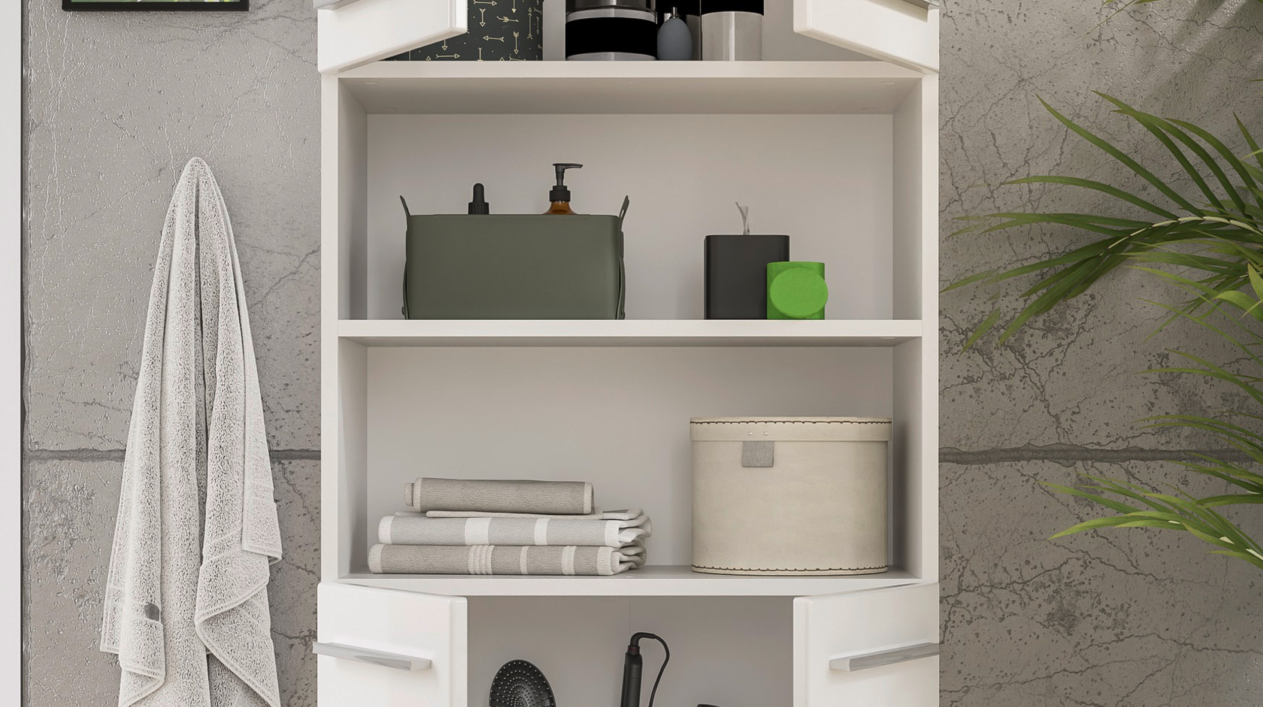 Bad Hochschrank weiß hochglanz 4 Türen Breite 60 cm - MANDY