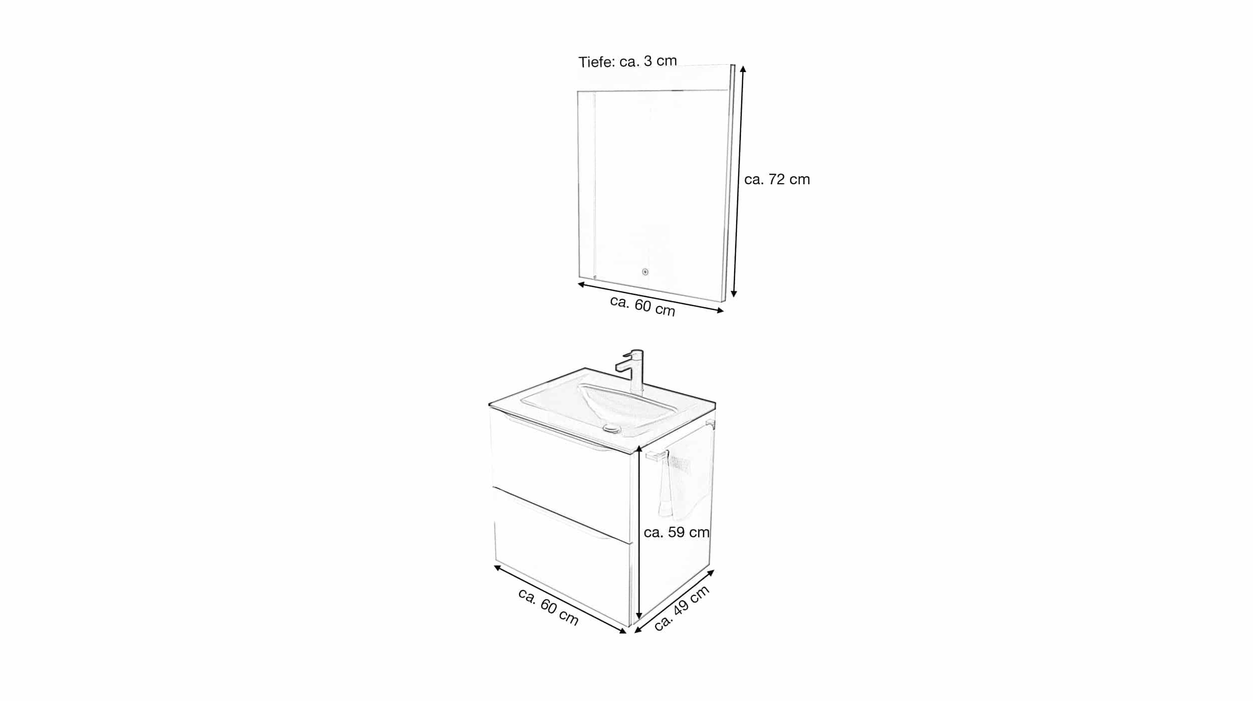 Badmöbel-Set Alpinweiß Glanz - 2-tlg - Nobilia Waschtisch 60 cm - FRANA