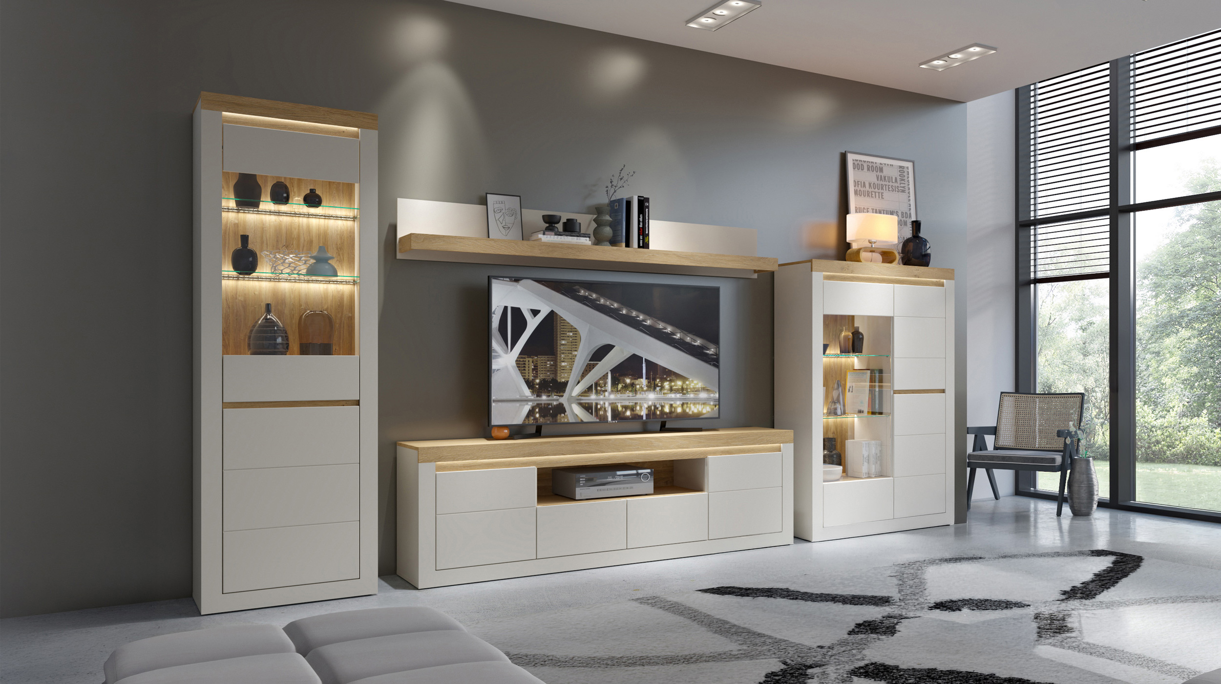 Vitrine mit Beleuchtung Eiche beige - Breite 64 cm - NAXXAR