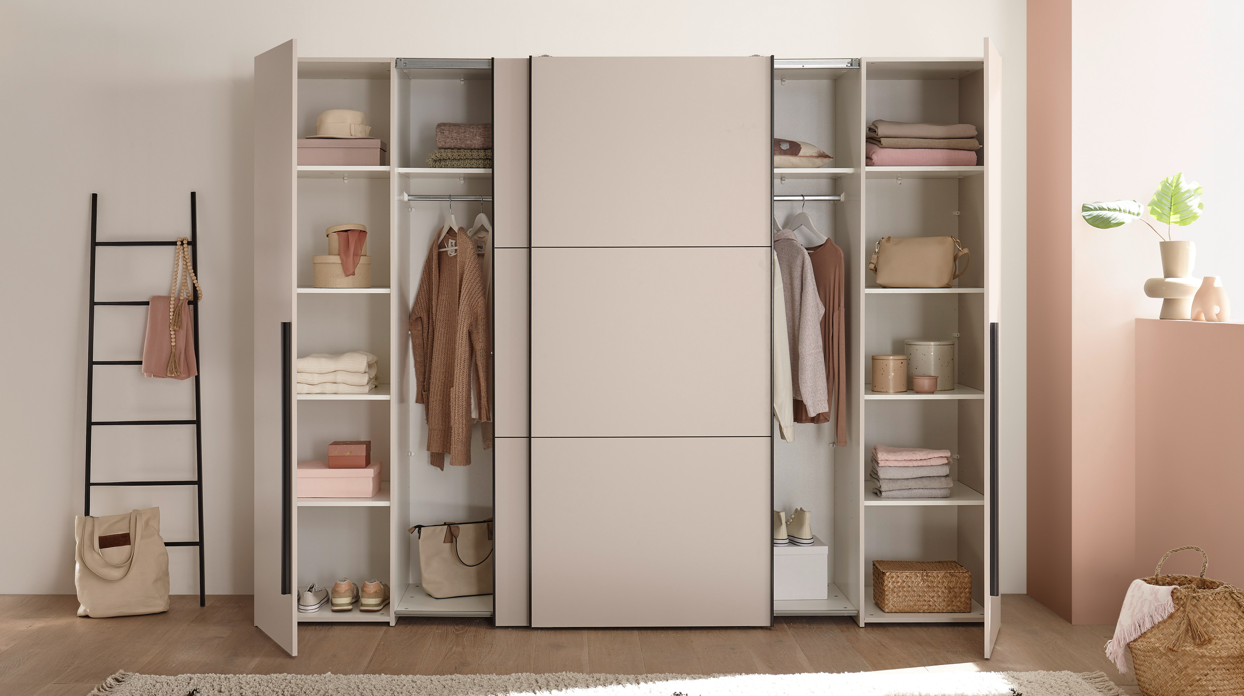 Kleiderschrank beige 276 cm Schwebetüren - MATURS