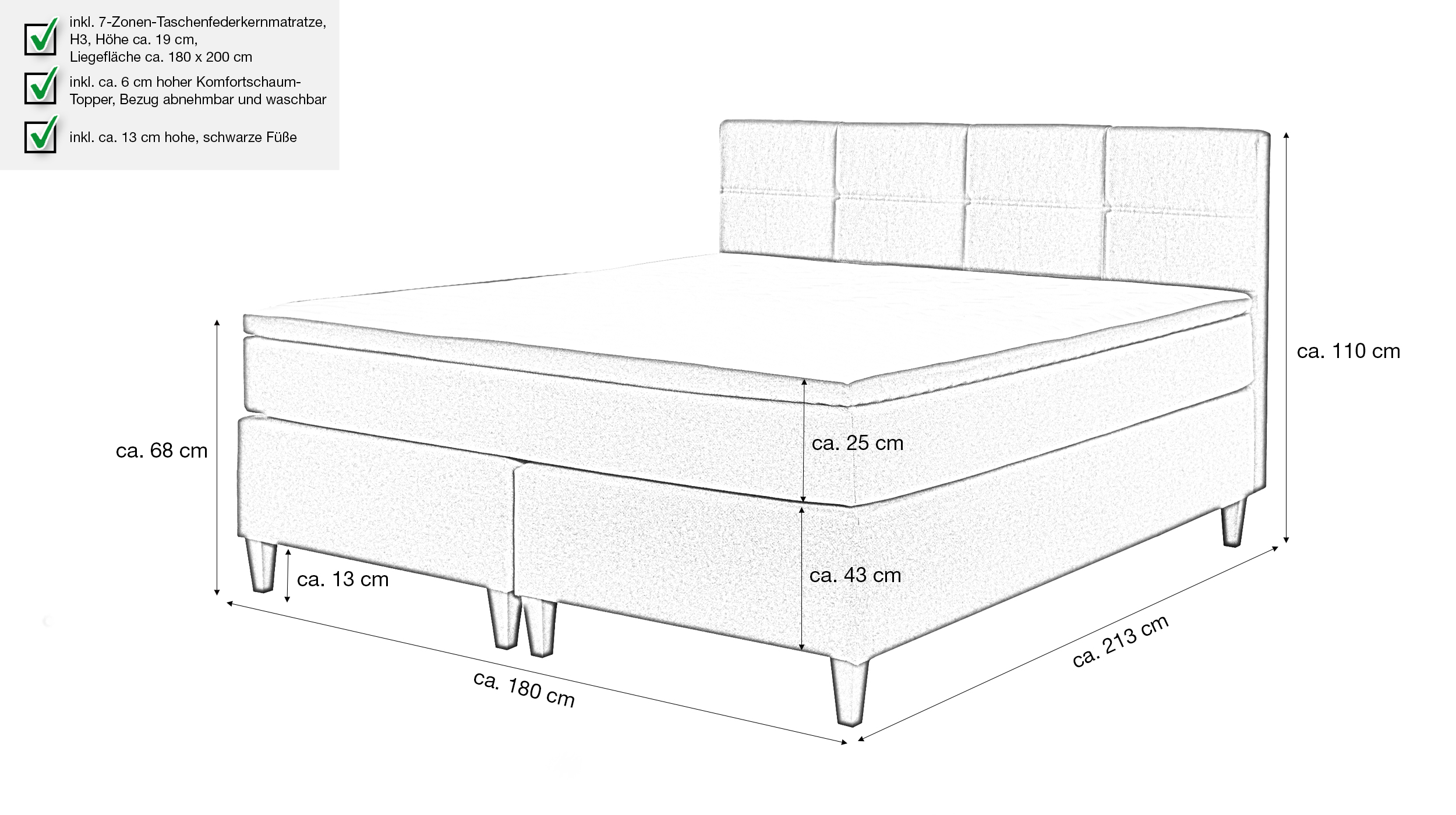 Boxspringbett 180 x 200 cm anthrazit - MONTREAL