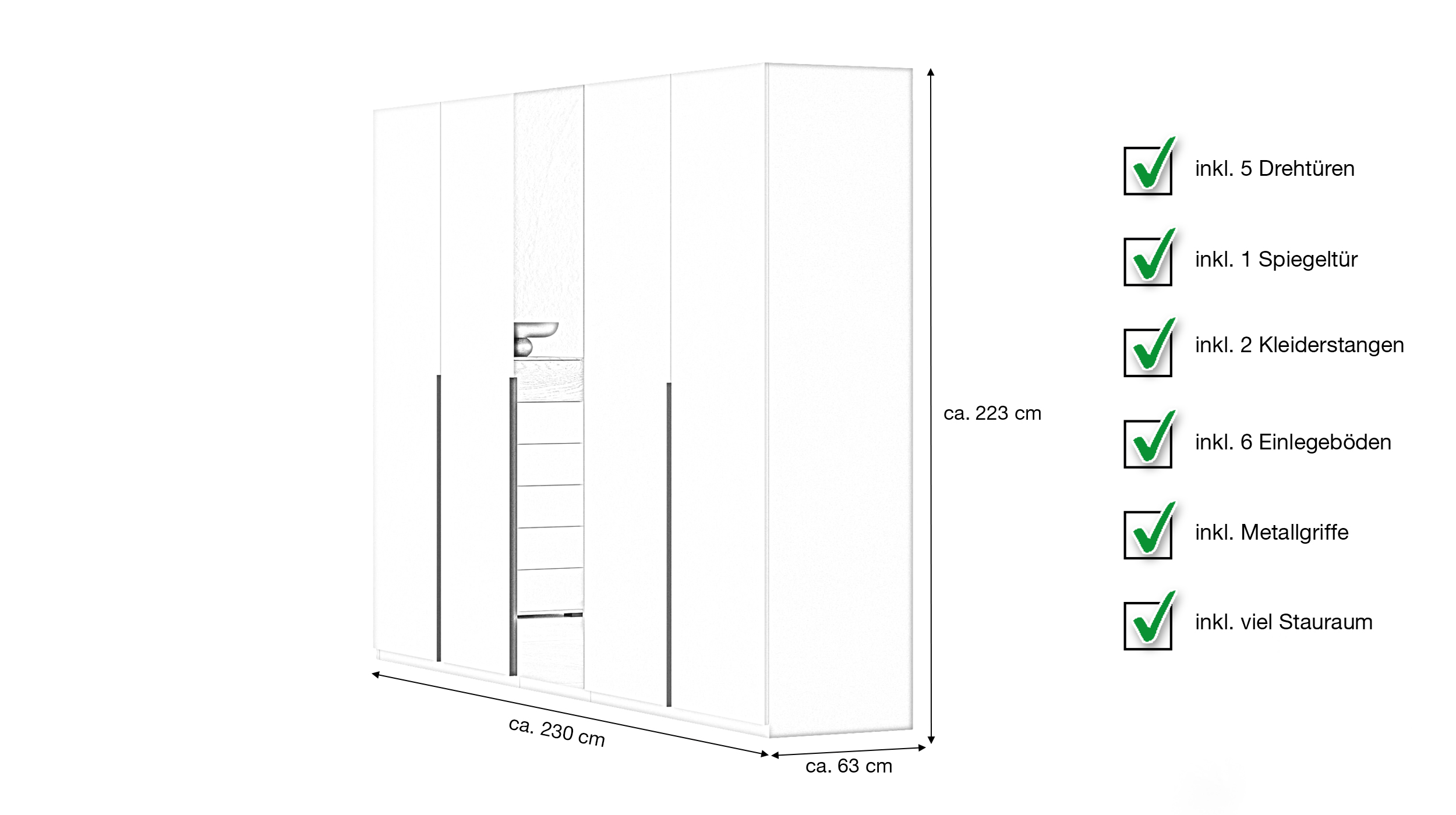 Kleiderschrank mit Spiegel 230 cm beige - 5-türig - FAVORITA