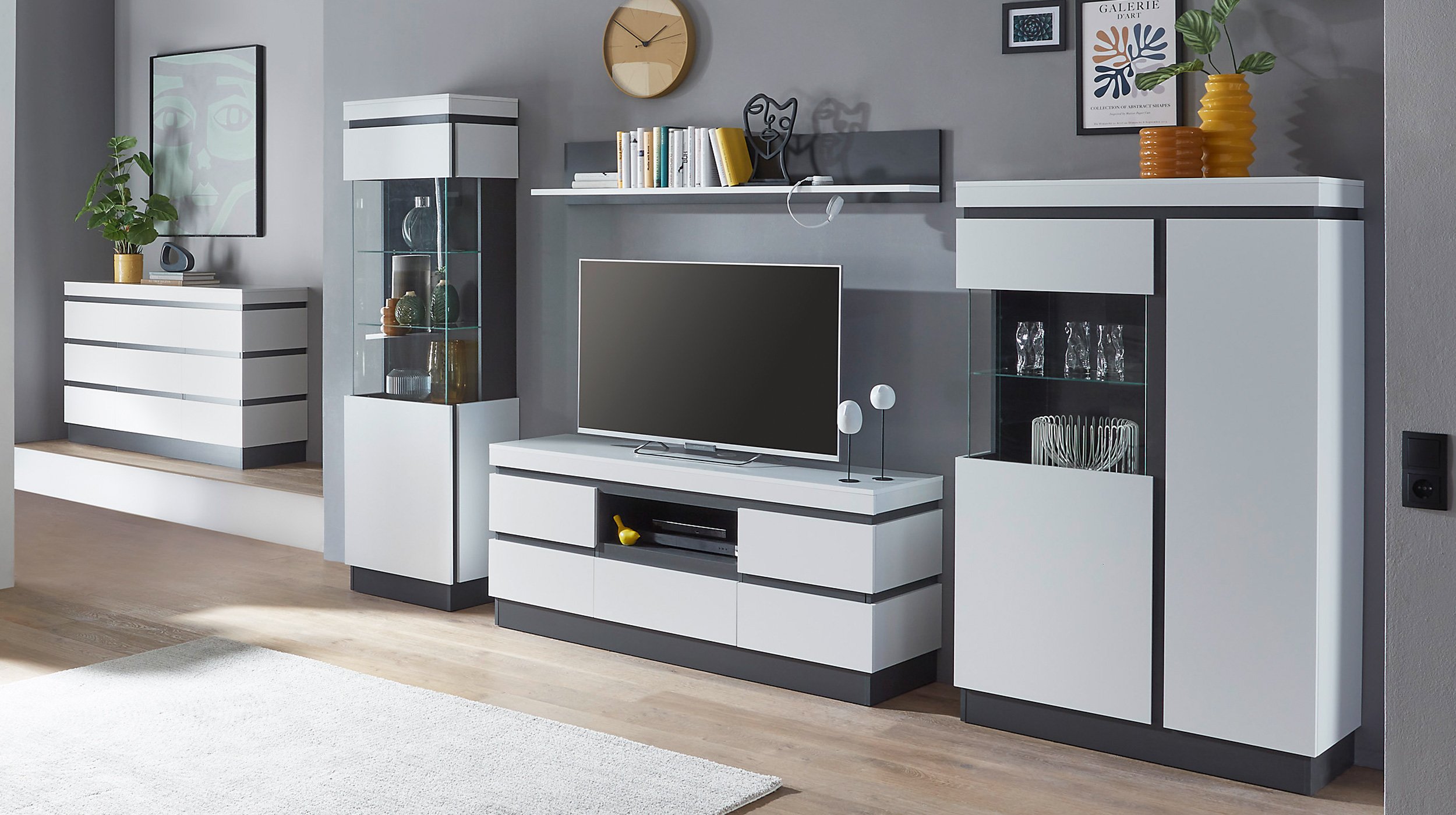 Vitrine mit Glastür alpinweiß B 104 x H 164 cm - CAMPANIA