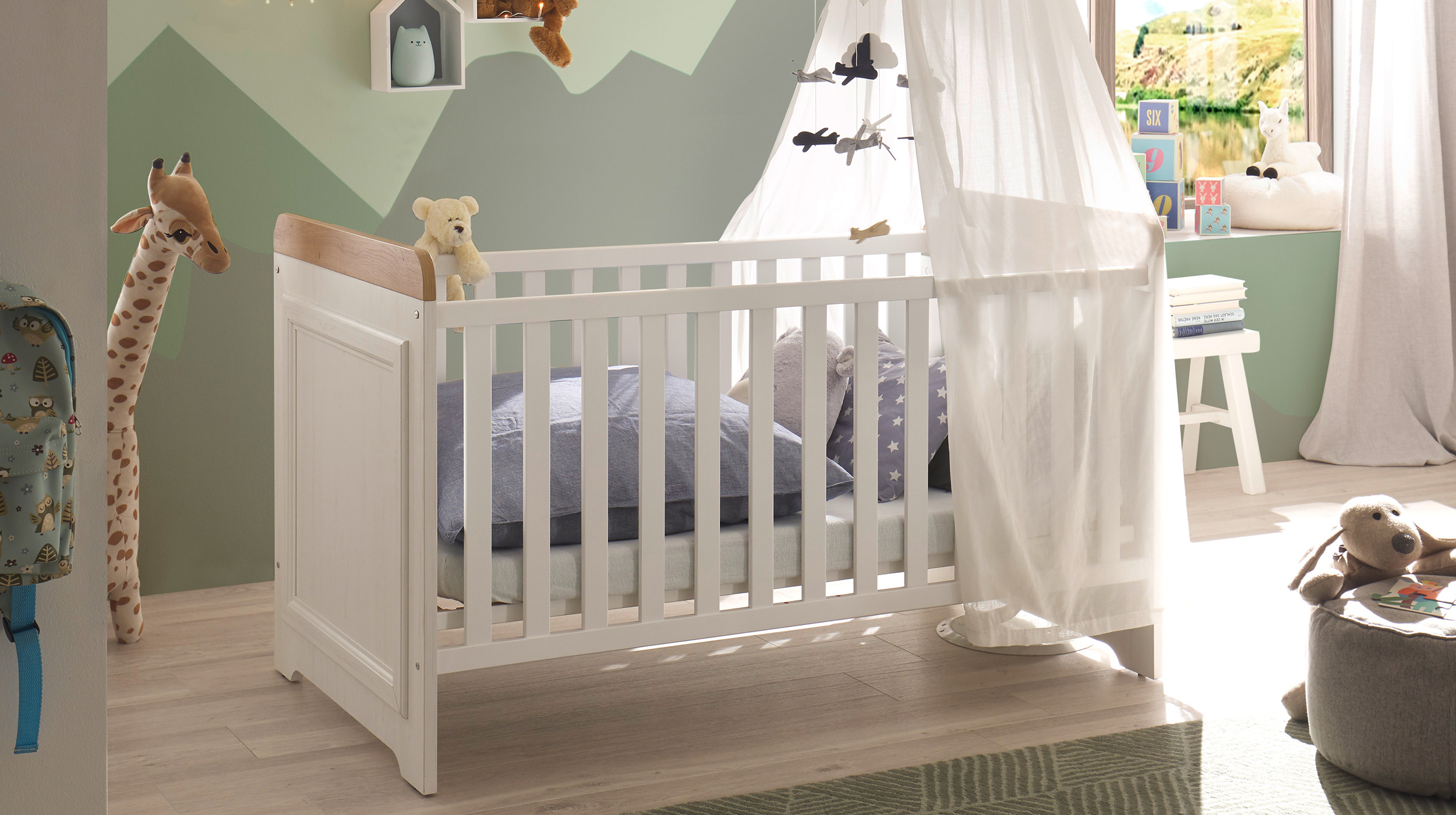 Kinderbett Babybett 70 x 140 cm weiß Anderson Pinie - JASMIN 