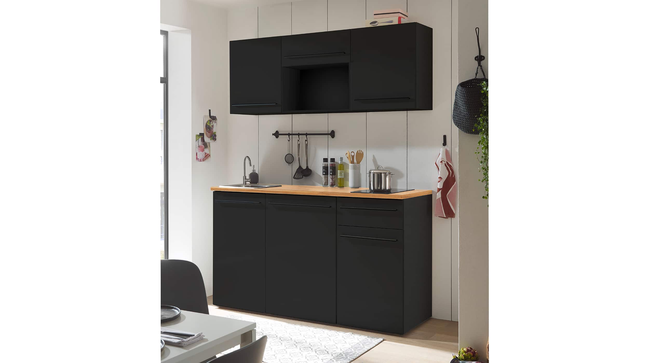 Pantry Küche - Miniküche - 160 cm - schwarz matt - JAZZ
