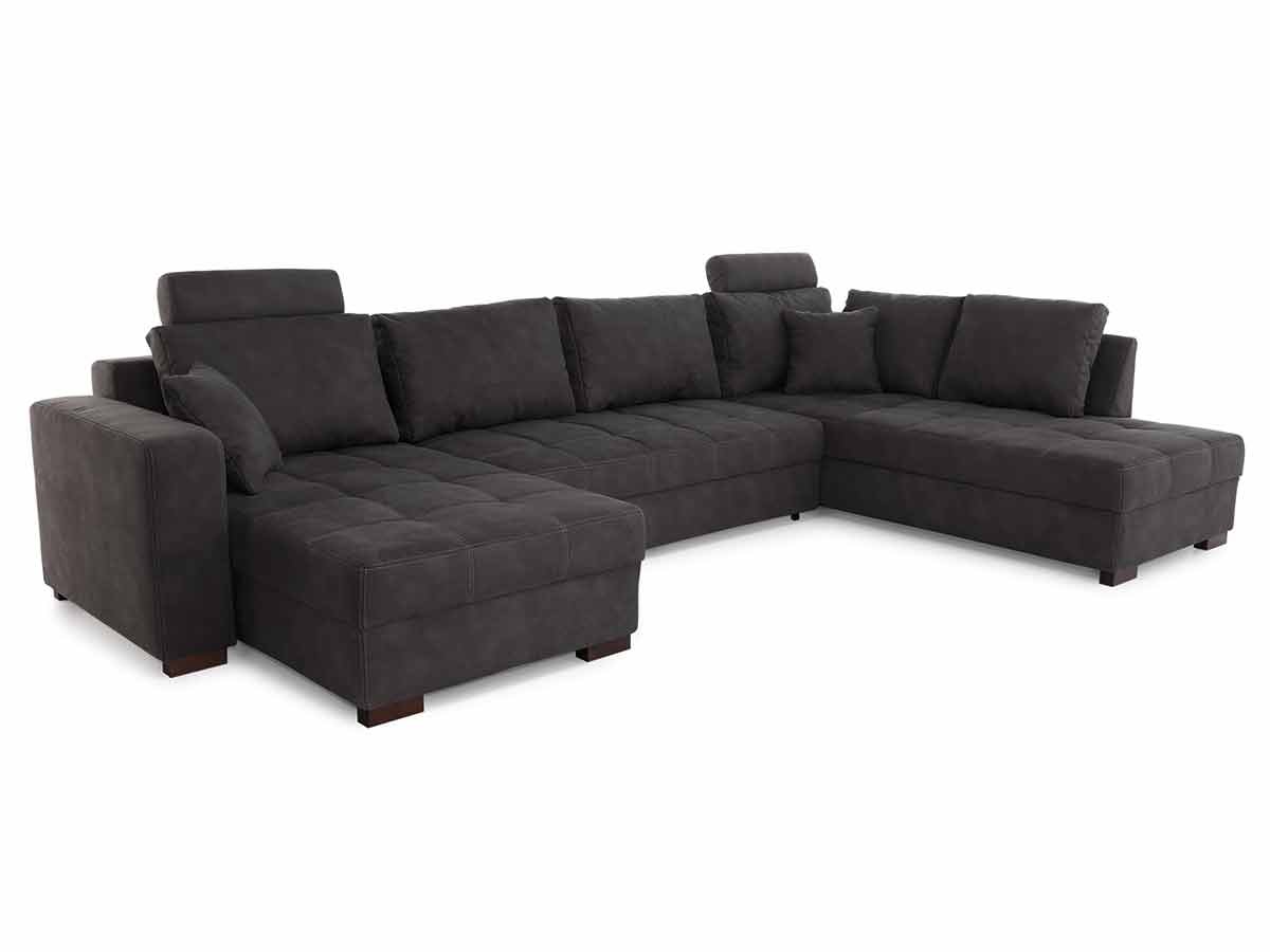 Wohnlandschaft mit Schlaffunktion grau Bettkasten 357  cm - ANTEGO