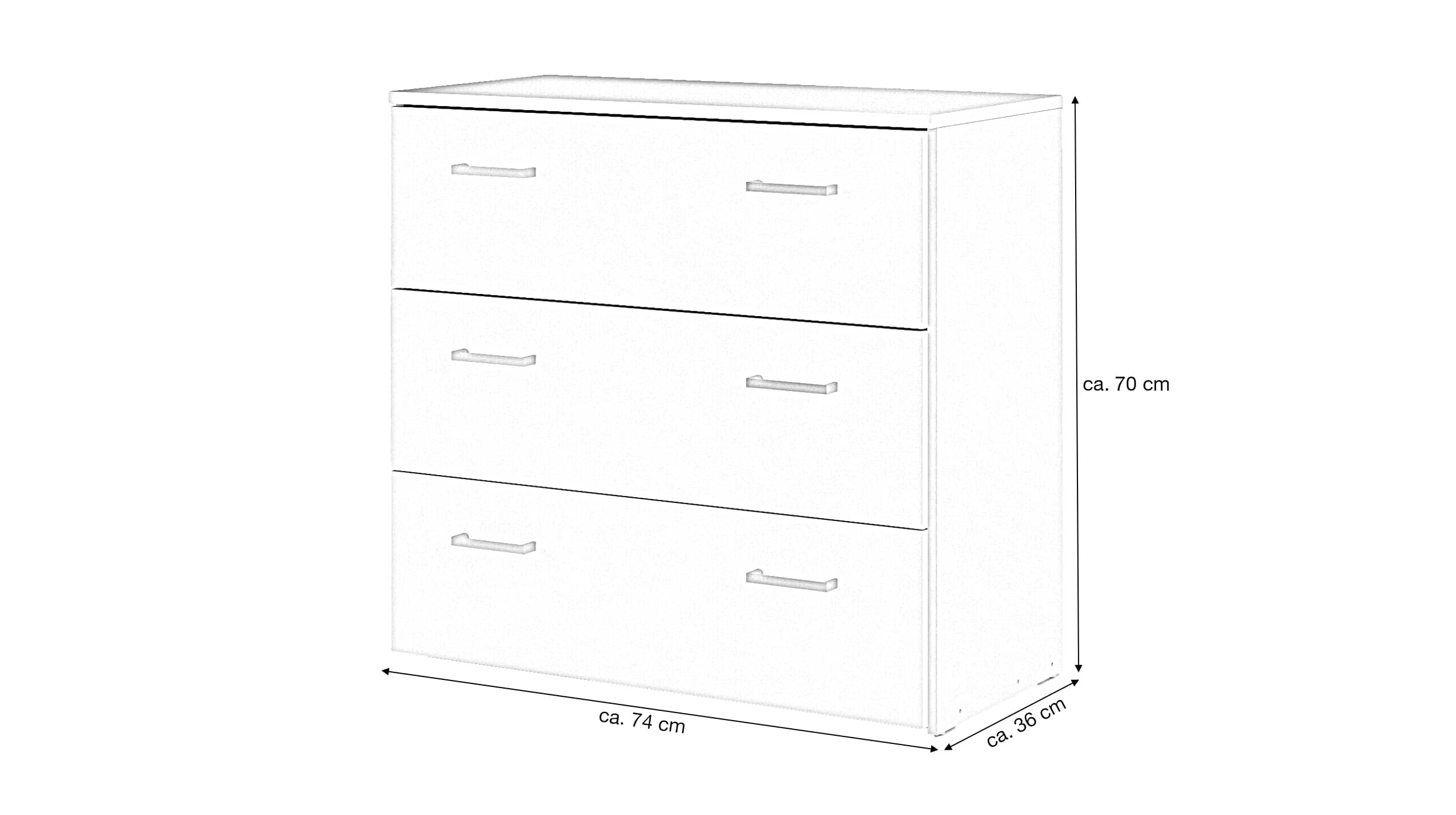 Kommode mit 3 Schubladen weiss 74 x 70 cm - SPACE